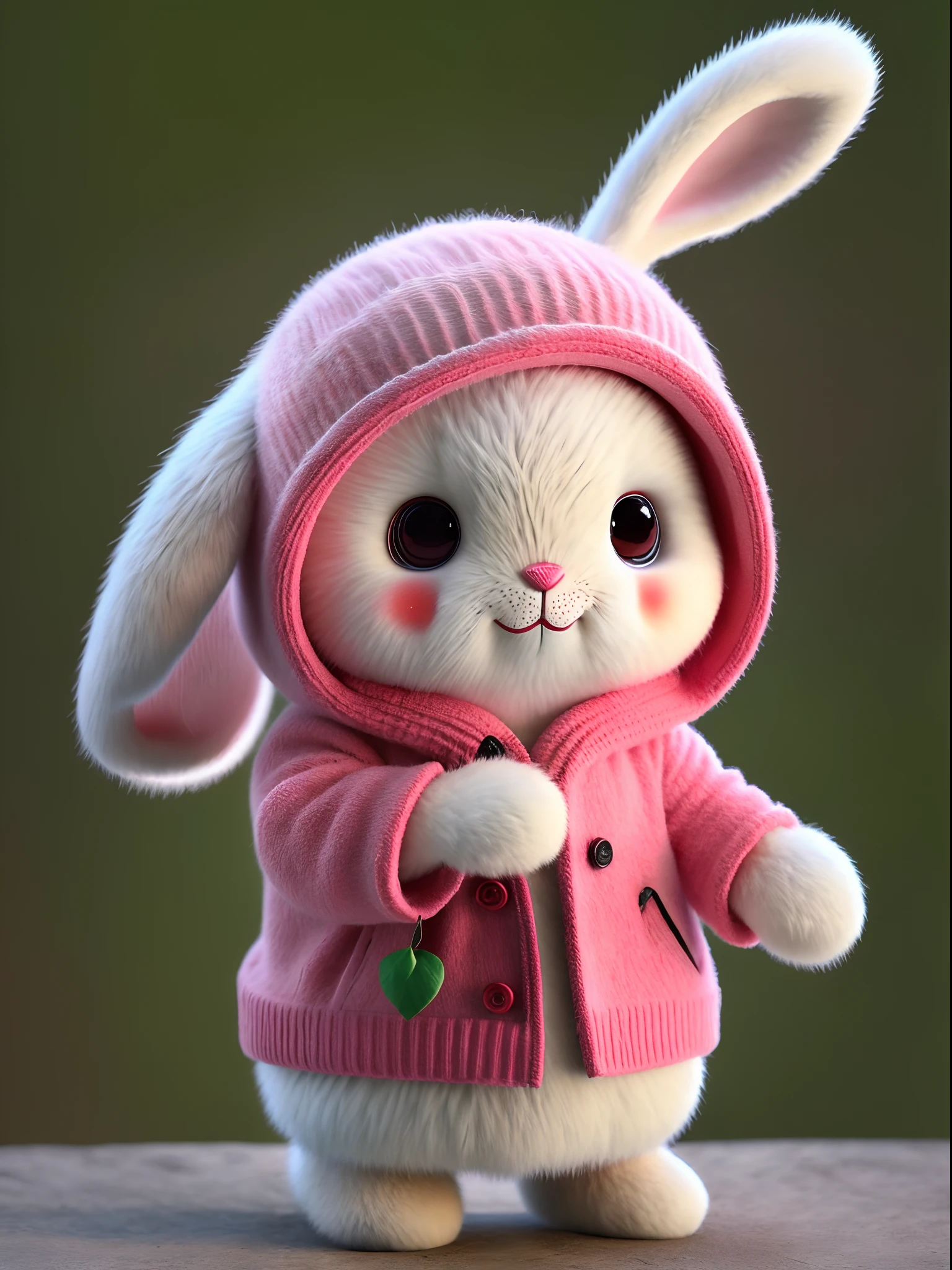 "(An artwork by ) Realistic, furry bunny (dressed in clothes), with an apple in his hand and dark circles and blush on his face. Cherries, strawberries, tomatoes and watermelons are strewn around the entire body. The rabbit wears a fancy hat and is a non-human character."
