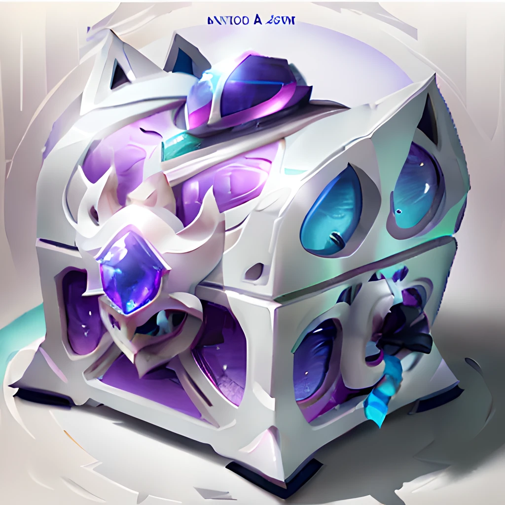 (Masterpiece, Top quality, official art, Beautiful Beauty :1.2), (8k, Masterpiece :1.2), (((white background, ))) (item/baoxiang), Fantasy, a treasure chest in the shape of a cat head with a pair of cat ears, cyberpunk style, purple and blue ray tracing, three sided view, Best quality, Best quality, ccurate