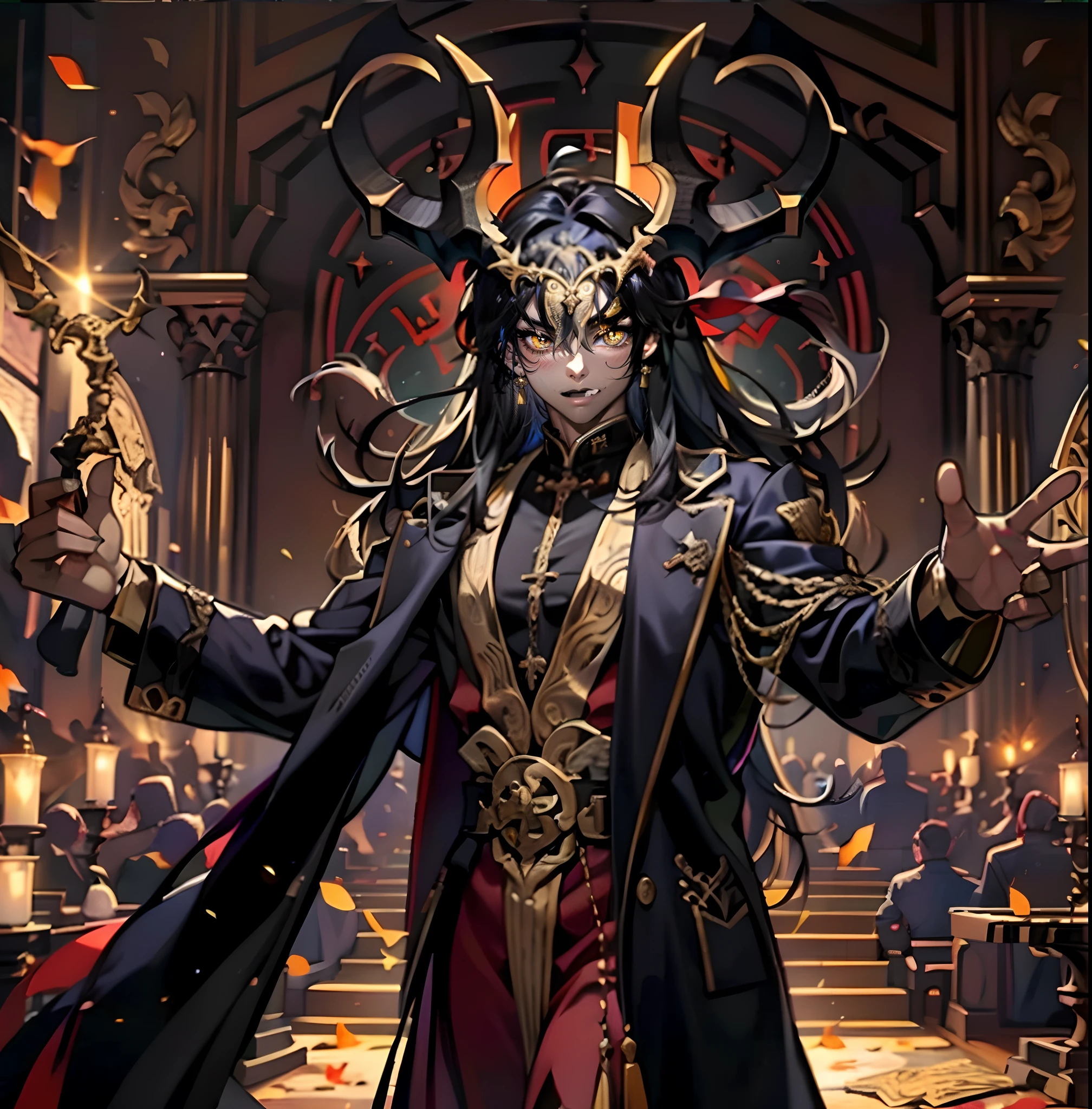 Strong males，Deep black skin，Golden-colored pupils，king of hell，Demon King，Dark  skin，Blackish skin，Face correction，The face of a mature man