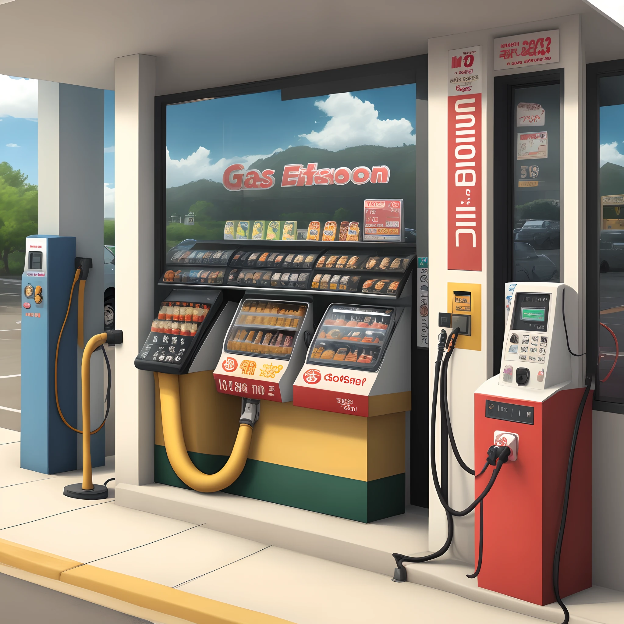 kawaii　realisitic　10 generations　gas station