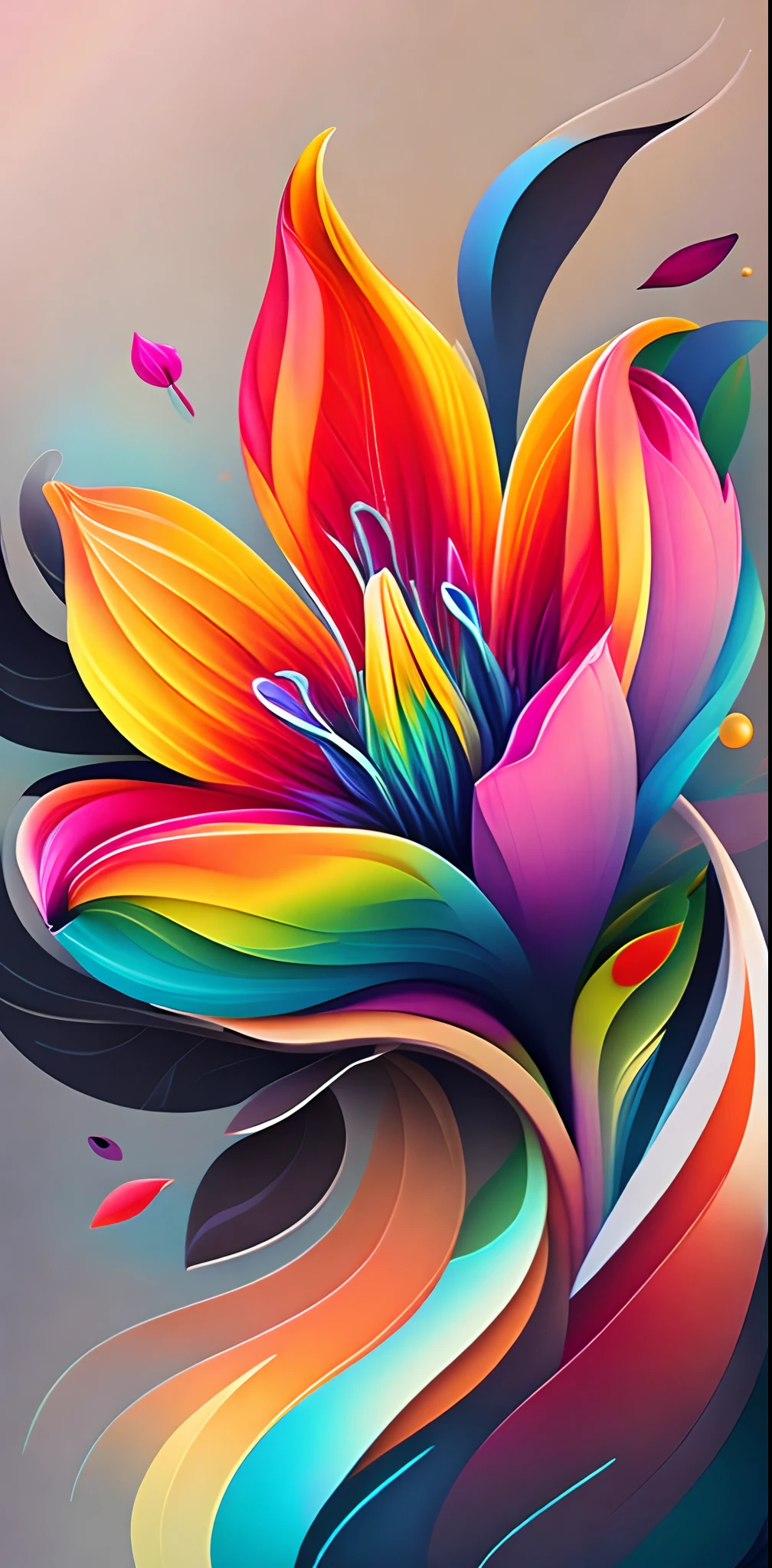 abstract rainbow lily flower,  wallpaper, flat design style, splash water, colorful, intricate