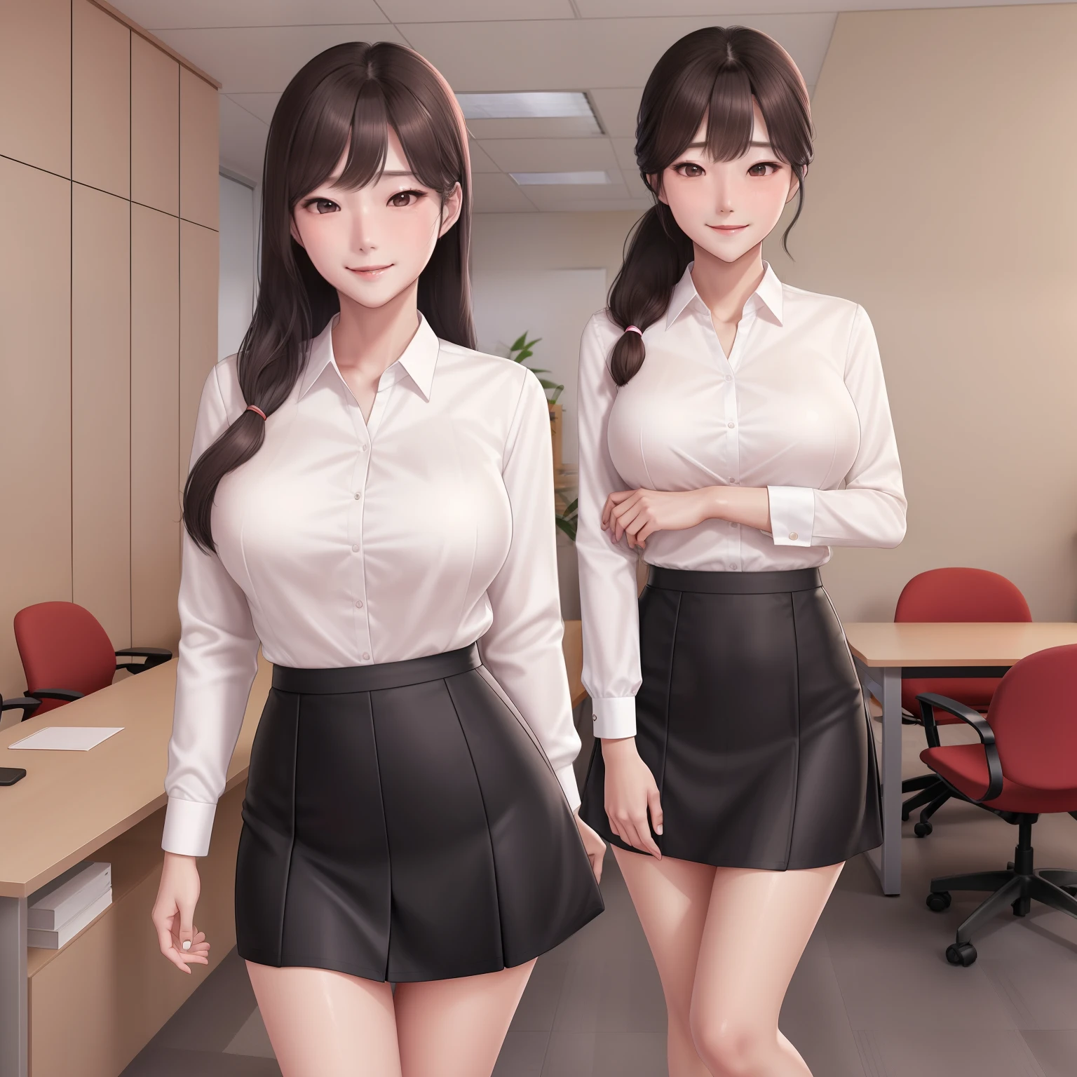 1girl,korean girl,office lady assistant, he tall,sexy pose office lady assistant,long ponytail wet brown hair,super big breast,(P cup),age 18,happy and smile detailed face,sexy office lady assistant long wet shirt, and skirt outfit,full body,red peach lips,standing and bring a book on my office,her nose and cheek was red ,