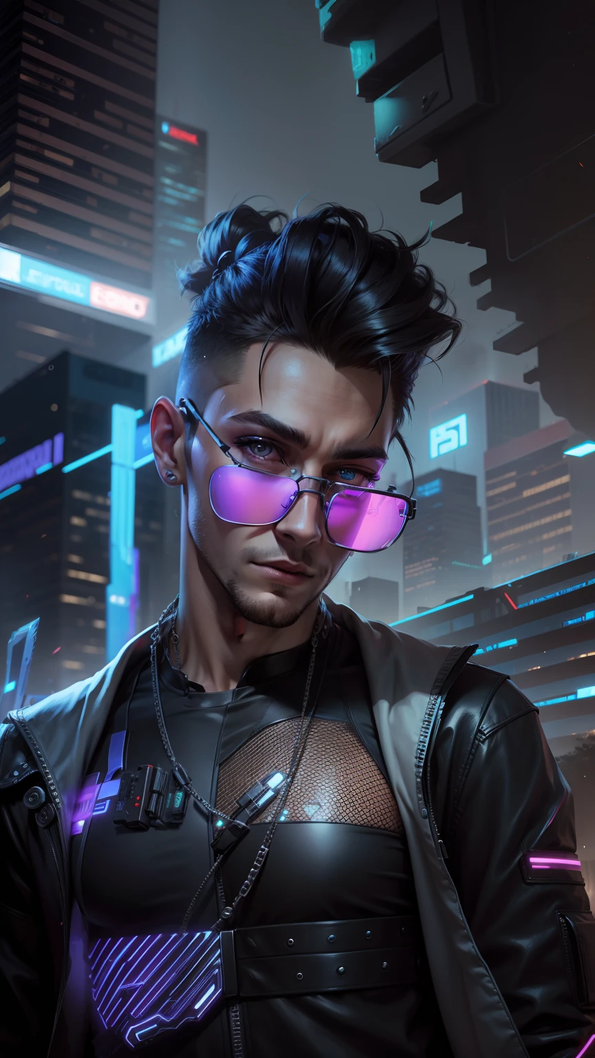 Change background cyberpunk handsome boy. Realistic face. 8k, ultra realistic.