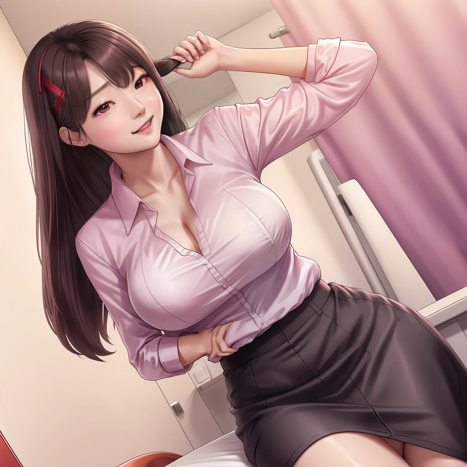 Korean girl,office lady assistant, he tall,sexy pose office lady assistant,long wet brown hair,super big breast,(P cup),age 18,happy,ahegao and smile detailed face,sexy office lady assistant long wet shirt, and skirt outfit,full body,red peach lips,office lady asistant masturbation on my toilet office,her nose and cheek was red ,(nfsw:1.5)