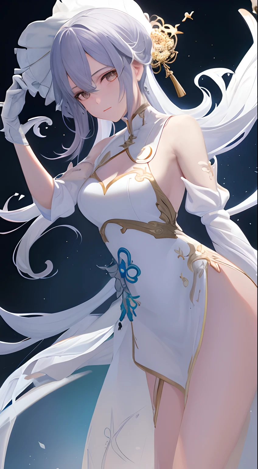 a close up of a woman with a sword in a white dress, a character portrait by Yang J, trending on cgsociety, fantasy art, beautiful character painting, artwork in the style of guweiz, guweiz, white hanfu, flowing white robes, full body wuxia, epic exquisite character art, stunning character art, beautiful female assassin