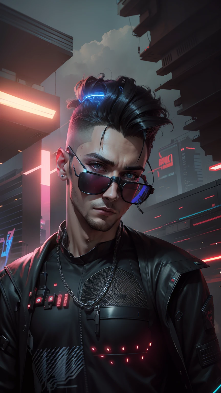 Change background cyberpunk handsome boy. Realistic face. 8k, ultra realistic.
