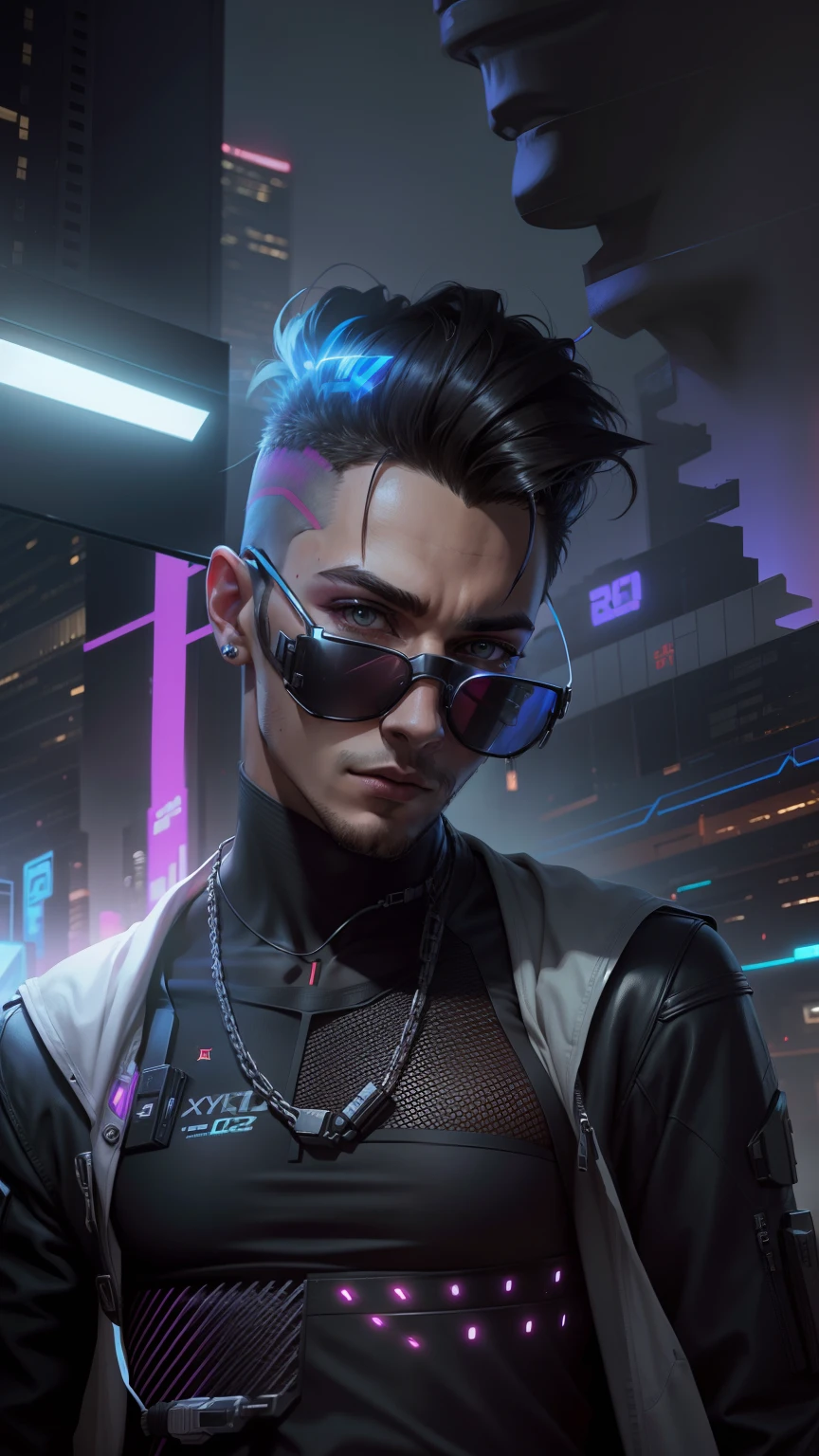 Change background cyberpunk handsome boy. Realistic face. 8k, ultra realistic.
