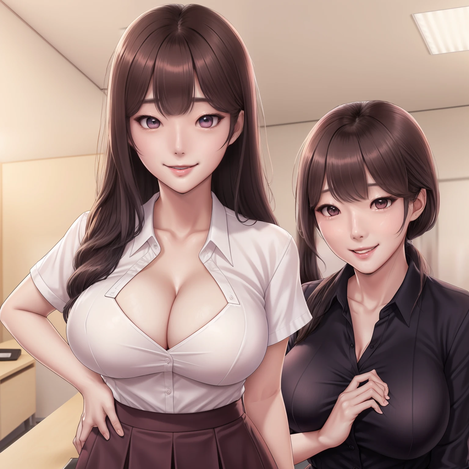 Korean girl,office lady assistant, he tall,sexy pose office lady assistant,long wet brown hair,super big breast,(P cup),age 18,happy,ahegao and smile detailed face,sexy office lady assistant long wet shirt, and skirt outfit,full body,red peach lips,office lady asistant tempt me on my office,her nose and cheek was red,(nfsw:1.5)