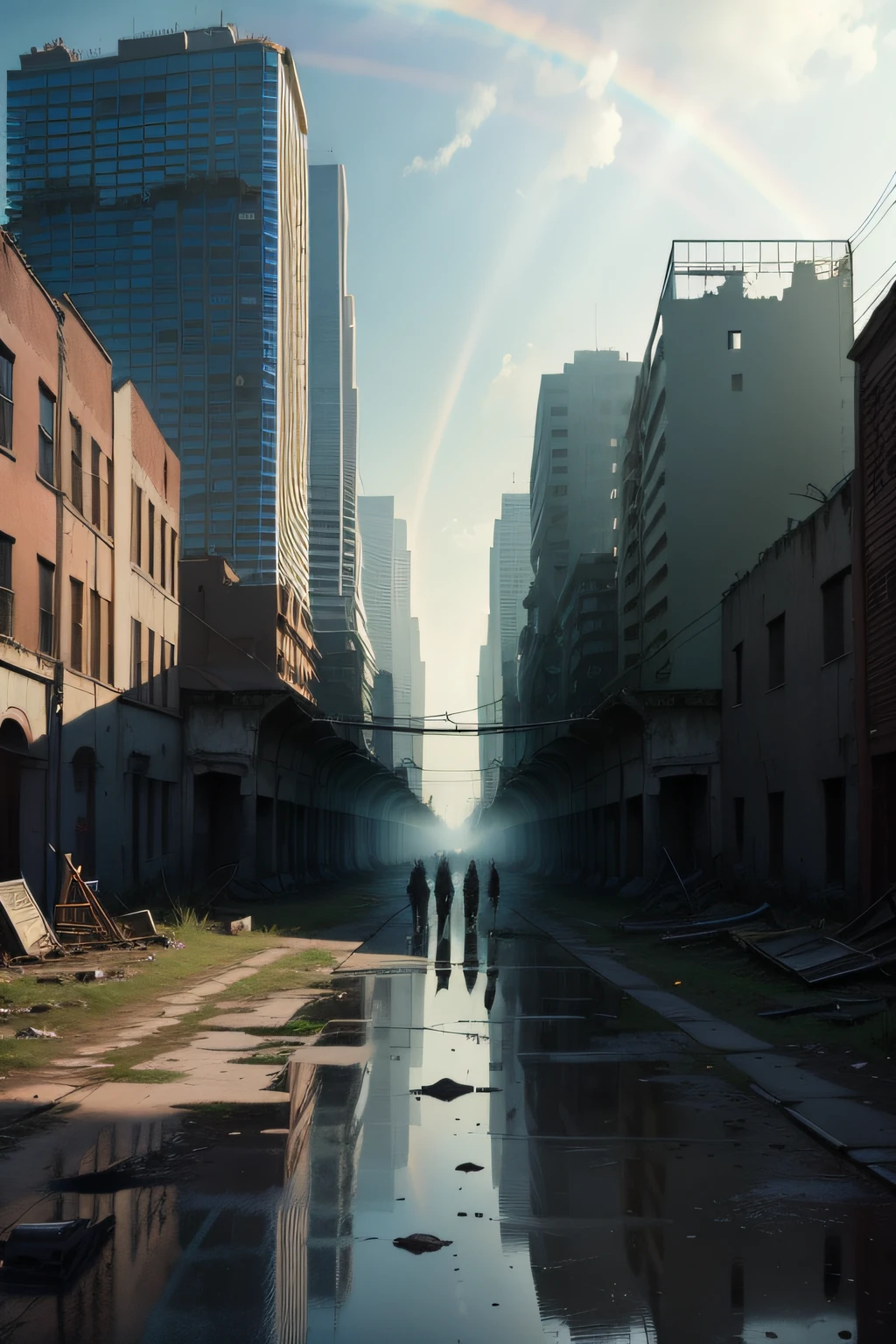 （rainbowing），（（city ruins）），vine，