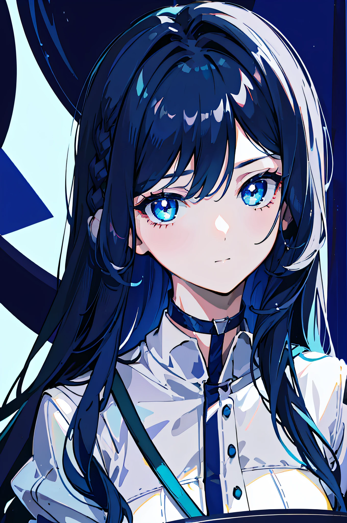 1girl, (masterpiece, best quality:1.2), 8k, official art, absurdres, (very dark blue background:1.4), HDR, facelight, ultra realistic, highres, photography, film grain, chromatic aberration, sharp focus,  dynamic lighting, cinematic lighting, professional shadow, dark shadow, highest detailed, extreme detailed, ultra detailed, finely detail, real skin, delicate facial features, detailed face and eyes, sharp pupils,