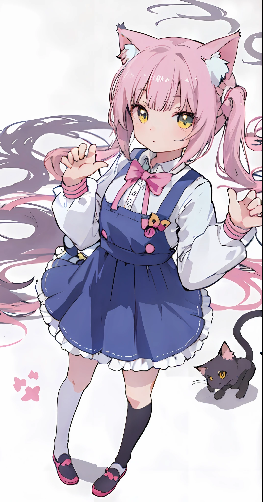 Anime characters standing on the ground,There are cat ears and clothes, Anime cat girl wearing white shirt, cute anime catgirl, Cute!! tchibi!!! Cat woman, Anime moe art style, anime catgirl, anime cat, Pisif, Very beautiful anime cat girl, anime girl with cat ears, nyaruko-san, at pixiv, Cat girl,Clearly visible cat's paws