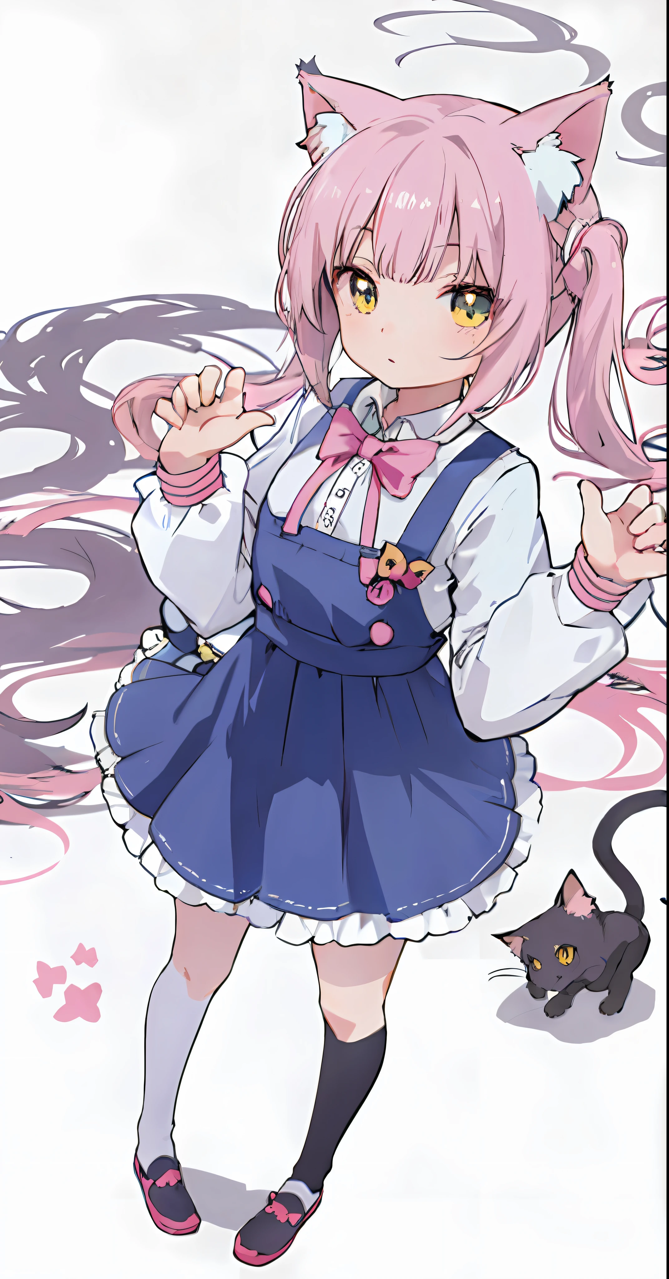 Anime characters standing on the ground,There are cat ears and clothes, Anime cat girl wearing white shirt, cute anime catgirl, Cute!! tchibi!!! Cat woman, Anime moe art style, anime catgirl, anime cat, Pisif, Very beautiful anime cat girl, anime girl with cat ears, nyaruko-san, at pixiv, Cat girl,Clearly visible cat's paws