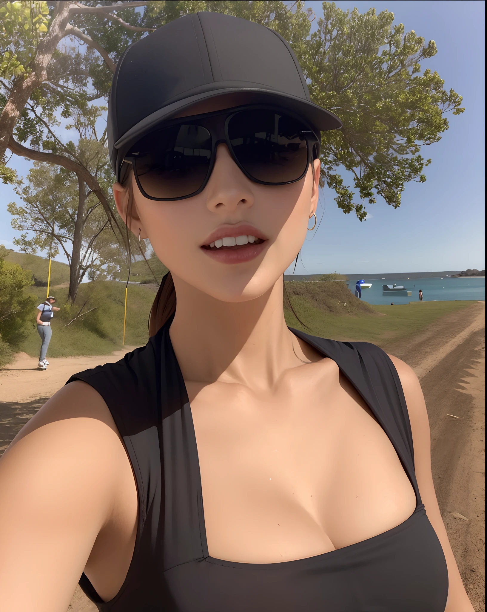 Beautiful woman in black baseball cap and sports sunglasses taking a selfie, de regata preta, regata esportiva preta, wear sports sunglasses and cap, victoria justice, wear sports sunglasses and cap, perfeitamente sombreado, olivia culpo, Morena Baccarina, 2 8 anos, imagem de perfil, 3 2 anos, 2 7 anos, Nina Dobrev, Lindsay Adler, 3 6 anos