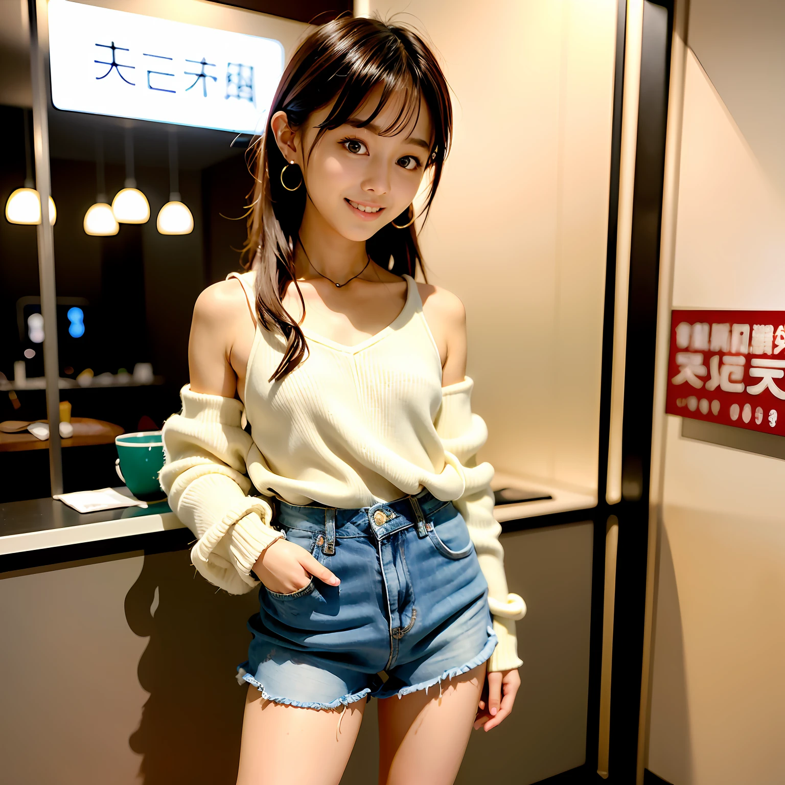 (8K、top-quality、masterpiece:1.2)、(realisitic、Photorealsitic:1.37)、ultra-detailliert、1 girl in、独奏、cute little、Beautiful detailed sky、(A smile:1.2)、(a smirk)、beatiful detailed eyes、floting hair,(校服:1),Stockings,full body Esbian,Street,Thin、Idade:
(Early 20s)
External characteristics:
(kawaii、Girly、angelicales、faerie、Small animal senses、Small animals、6Head and body、smallunderboob)
garments:
(a miniskirt、Girls' clothing、off shoulders、Cotton 100%、)
Hair color:
(A dark-haired、)
Hair quality:
(cuticle、Glossy hair、smooth hair、)
hairstyle on:
(poneyTail、sense of touch)
The eye:(Shine in the eyes、Cool eyes)