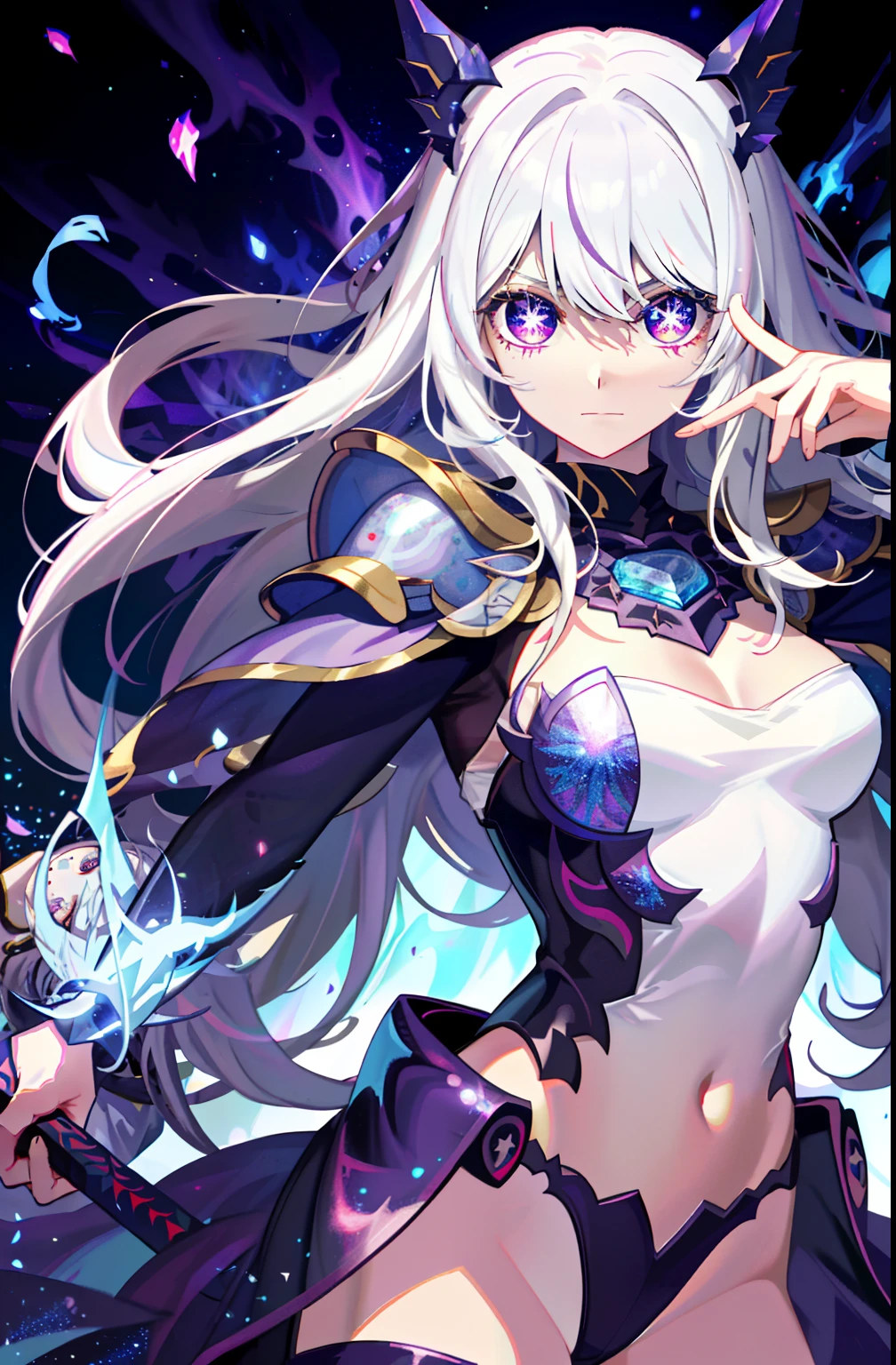 mirrornun, more prism, vibrant color,
silver
hair, shiny clothes, Detailed pink eyes, pink dress,
blue corset, futuristic weapon, shiny blue sword,
white jellyfish hair ornament, two different sized
socks, high heels, full body, Futuristic, very Detailed, (Face Detail Optimization: 1.5) (Masterpiece), (Advanced: 1.5), Top CG, Highest Quality, Right Proportions, Perfect Composition, High Quality Detail, Perfect Detail, (Super Detailed CG: 1.2), (8K: 1.2), Realistic, Octane Rendering,