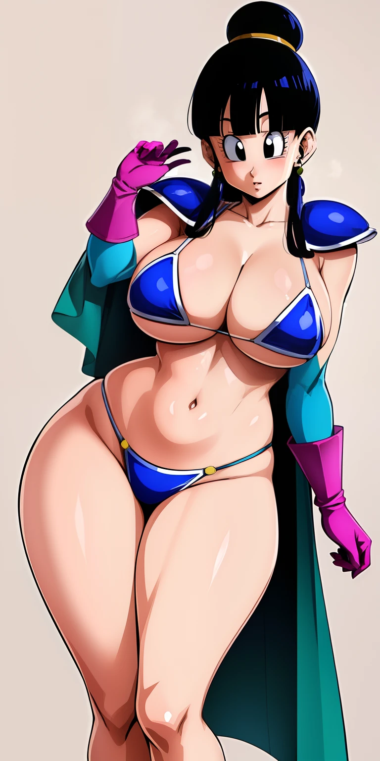 chichi_dbz, standing, solo, large_breasts, Chichi_Bikini_Armor, masterpiece, best quality, detailed face, detailed eyes, highres,