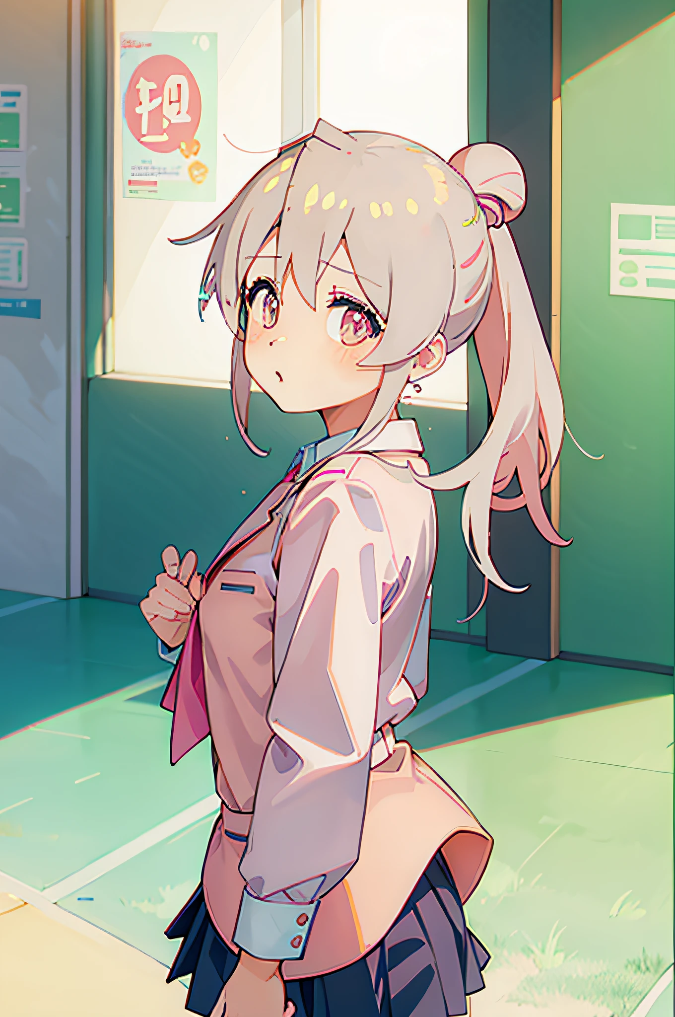 Anime Beautiful Girl，Pink double ponytail，looking at viewert，Wear a school uniform，8K