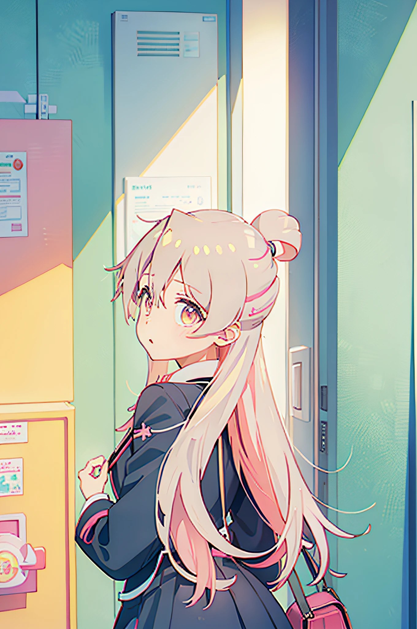 Anime Beautiful Girl，Pink double ponytail，looking at viewert，Wear a school uniform，8K