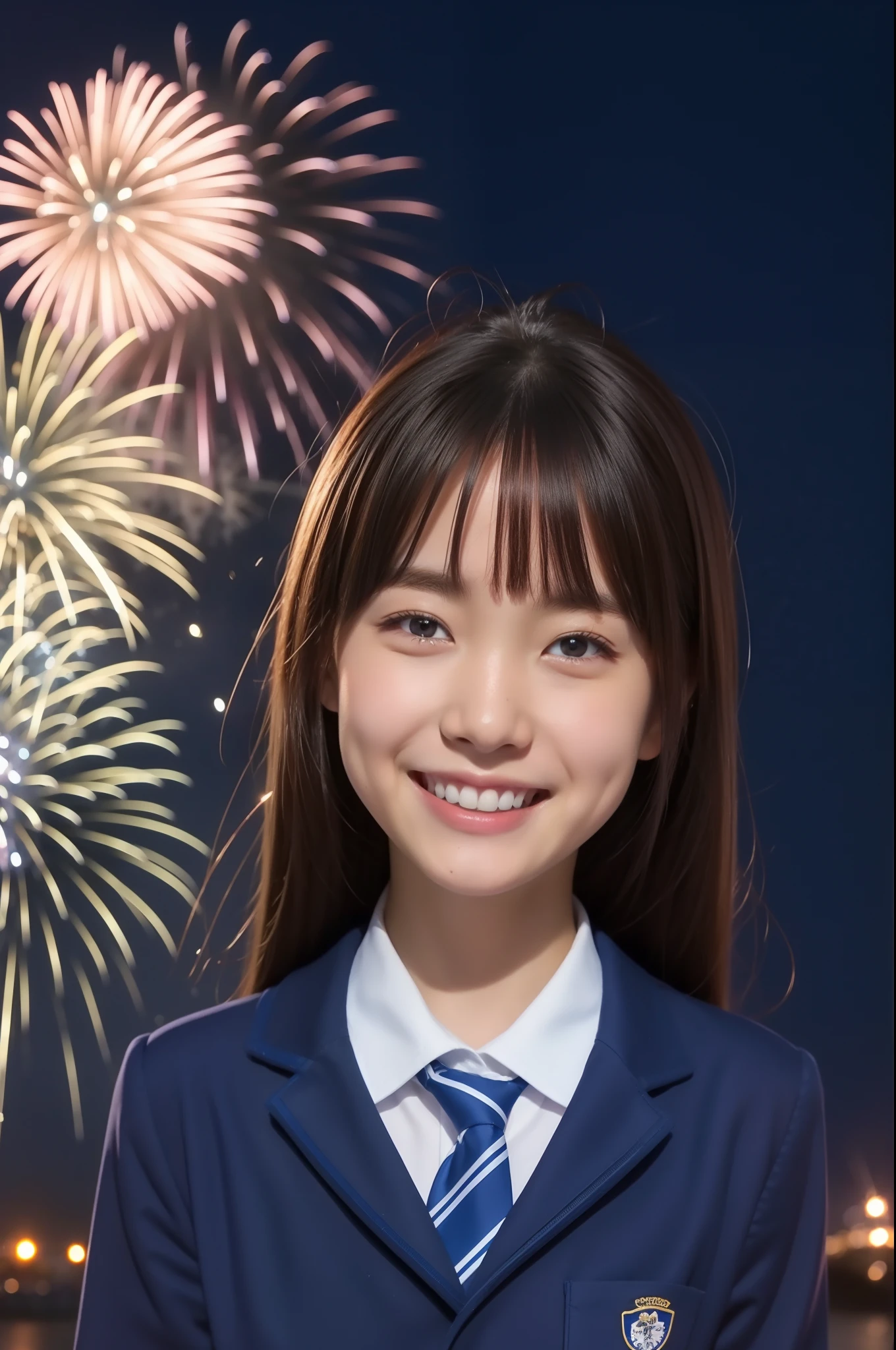 A smile、hi-school girl、校服、While doing fireworks、mare