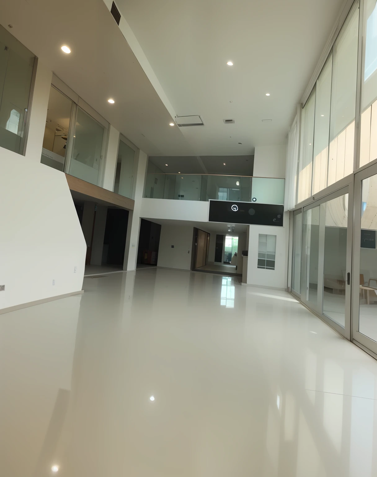 there is a large shop with a lot of windows and a staircase, women wear shop,have canape,sofa,flower,parket,concrete, design wall wood, ground level view, ground-level view, ground - level view, large open room, inside the building, big open floor, ground level, big open floor 8 k, inside building, high - angle view, wide angle exterior 2022, interior view, interior design, high ceiling, open ceiling, wear shop, sofa&mankan,lighting, neon lighting,