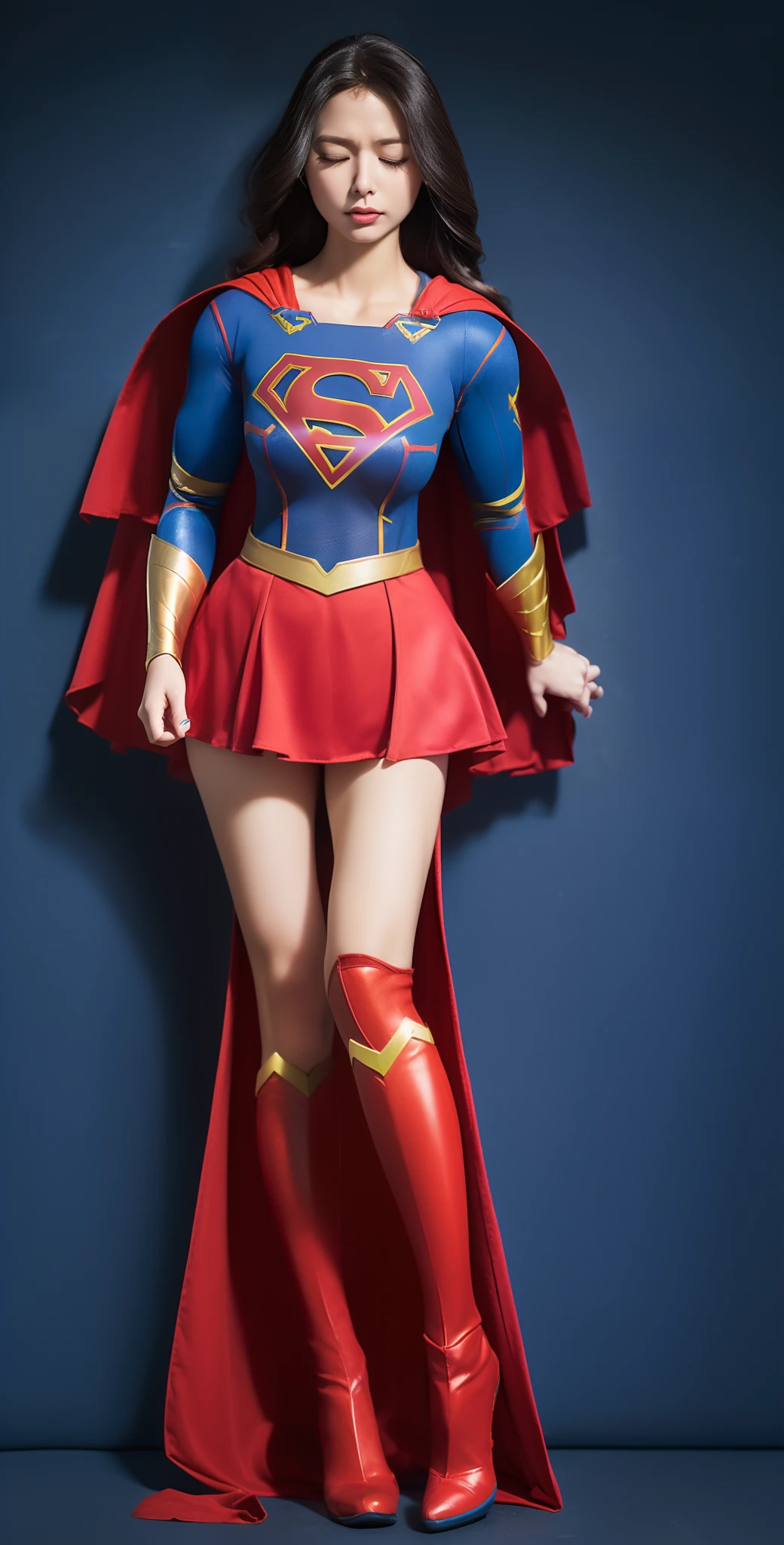 (((Make the most of the original image)))、(((Supergirl Costume)))、(((Do not wear head accessories)))、(((Eyes closed、s asleep)))、((bras、Legs are weak))、(((Facing down、Depressed)))、((Get))、((Suffering))、((Doll state))、((8K、Top image quality、high-detail))