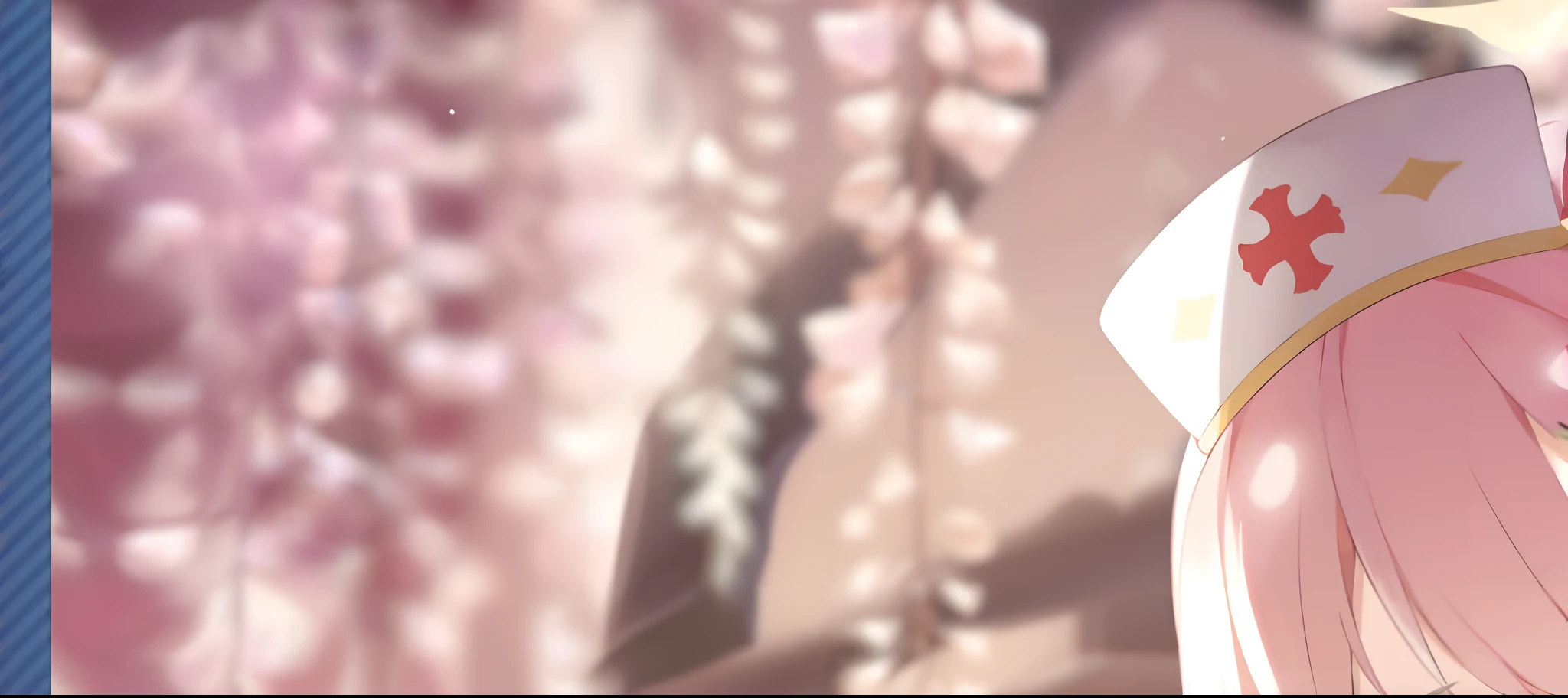 Anime girl with pink hair and sailor hat standing in front of a tree, anime visual of a cute girl, Soft anime illustration, shirabii, Sakura Kinomoto, Guviz, Smooth anime CG art, sakura haruno, sakura petals around her, Official artwork, Guviz-style artwork, anime illustration, nightcore