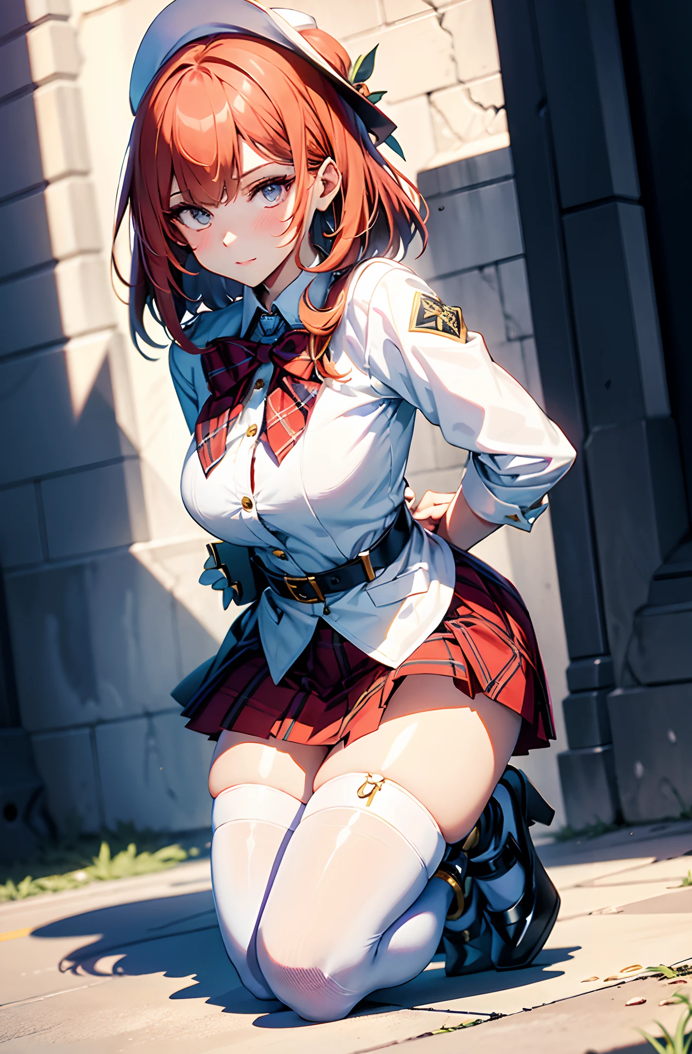 best qualityer,tmasterpiece,Ultimate resolution,downy,Extremely colorful,mature pretty woman,(JK school uniform),neck bowtie,plaid skirts,(Beauty severed head),Normal posture,Redlip,Collar,Kneeling pose,(Point at you with your ass),shackle,behead,guillotine,behead,Collar,handcuff,Anklets,(white stockings),Mary Jane shoes,Normal posture