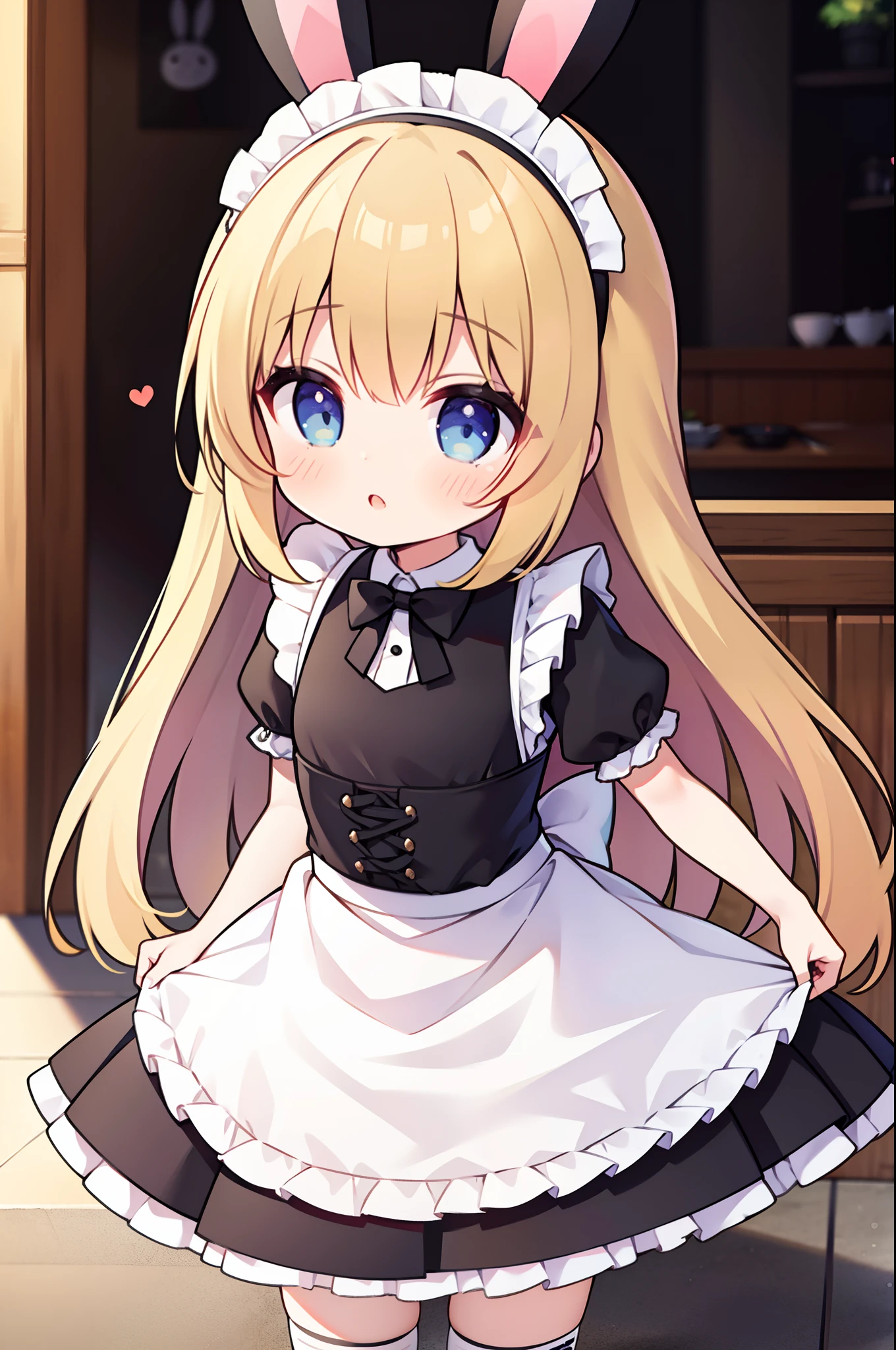 girl with maid outfit, cafe, black bunny ear band