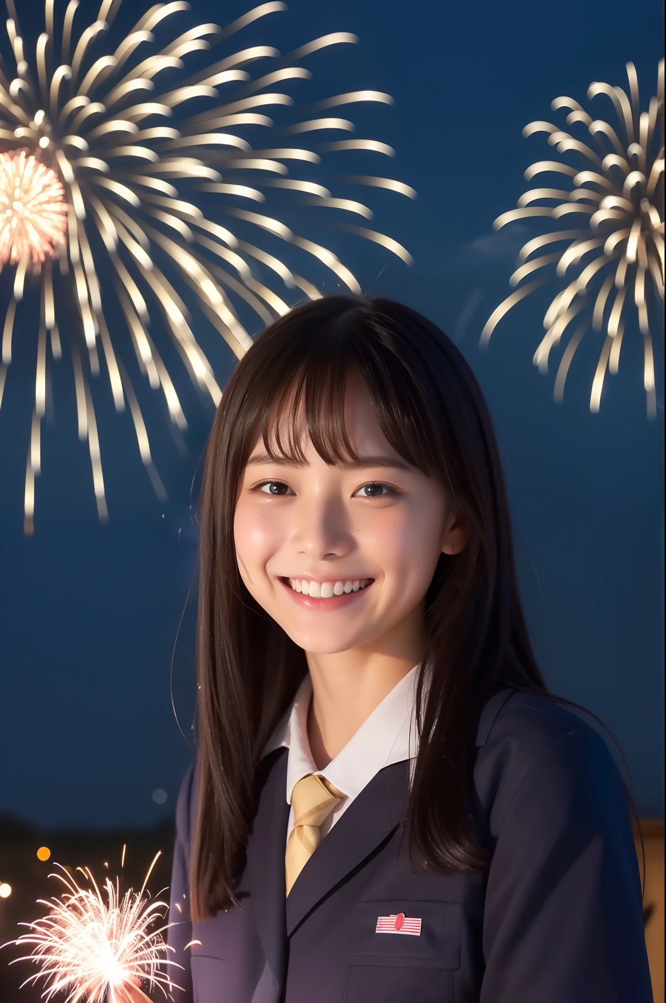 A smile、hi-school girl、校服、While doing fireworks、mare