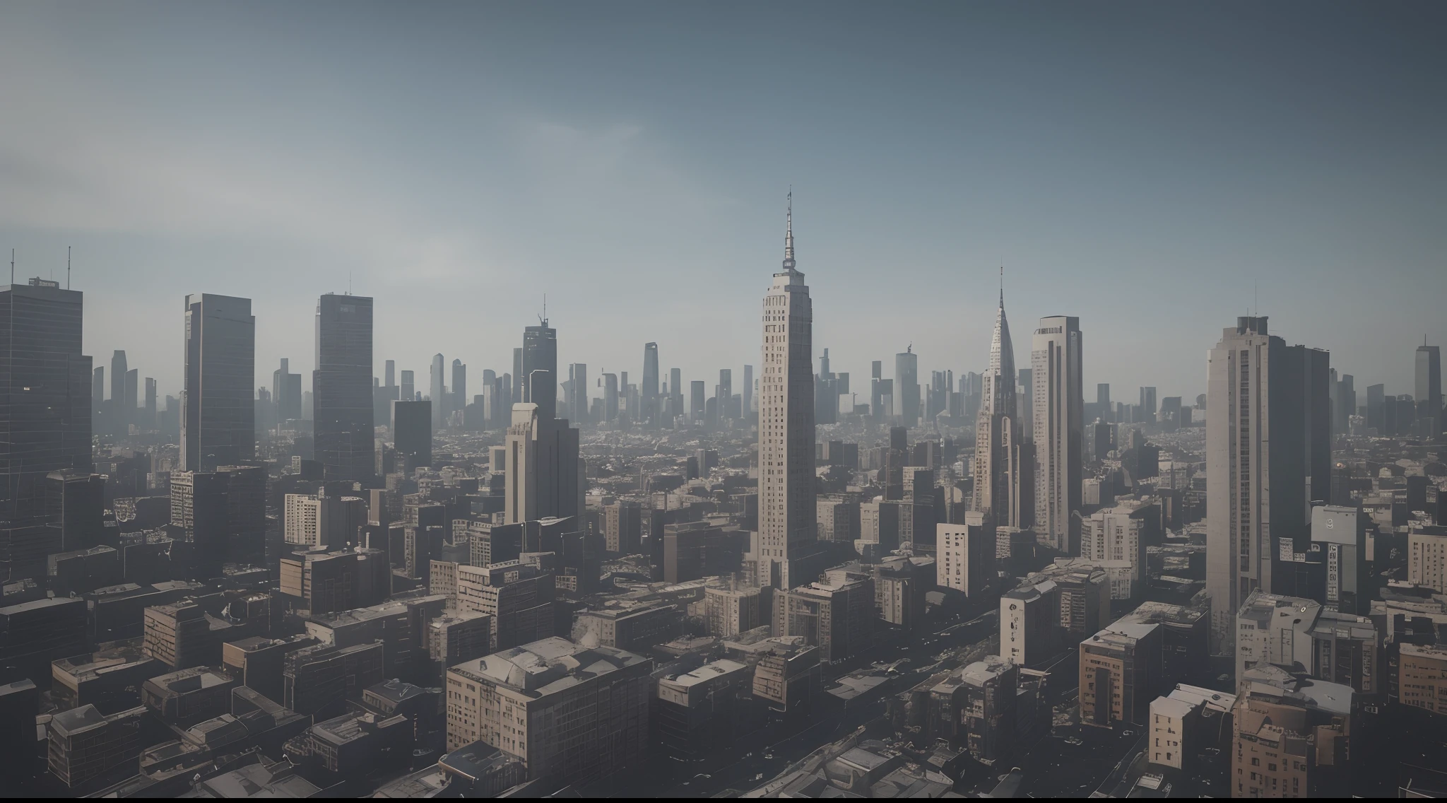 Wasteland City, Abandoned metropolis，Broken high-rise buildings，Armageddon，dust，dead body，Animal bones，cawing ravens，com cores neutras, Aerial viewing angle，cinema shot, the complex background，offcial art, Unity 8k wallpaper, Ultra detailed, Beautiful and aesthetic, Masterpiece, Best quality,