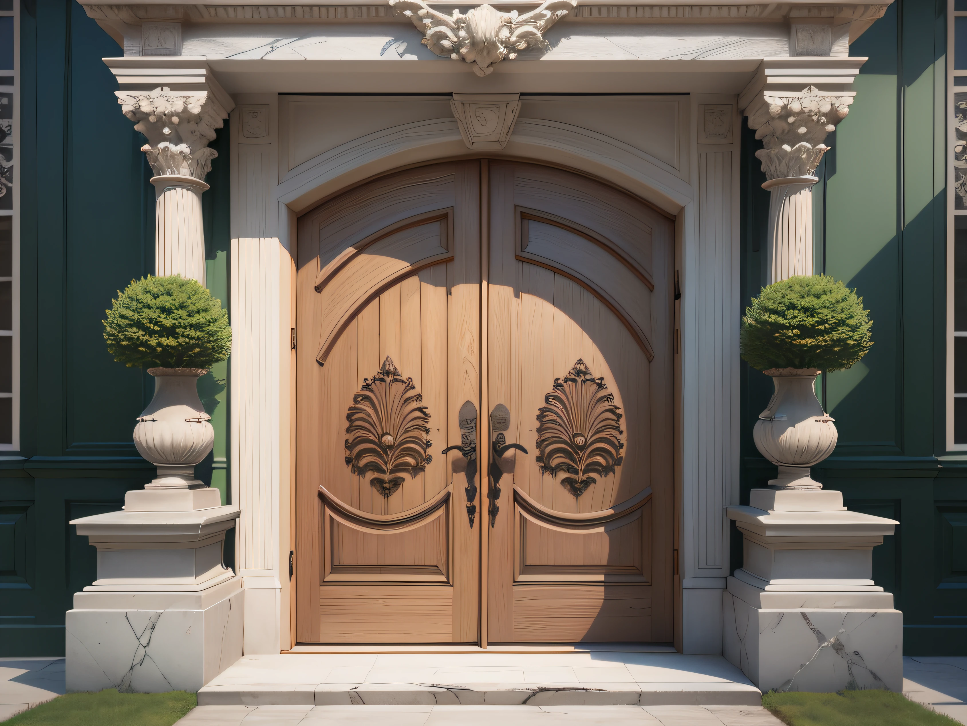 Vintage mansion door, The material requirement for the wall is marble、The material of the door is wood, Walls and doors make up half of the picture, Building gates