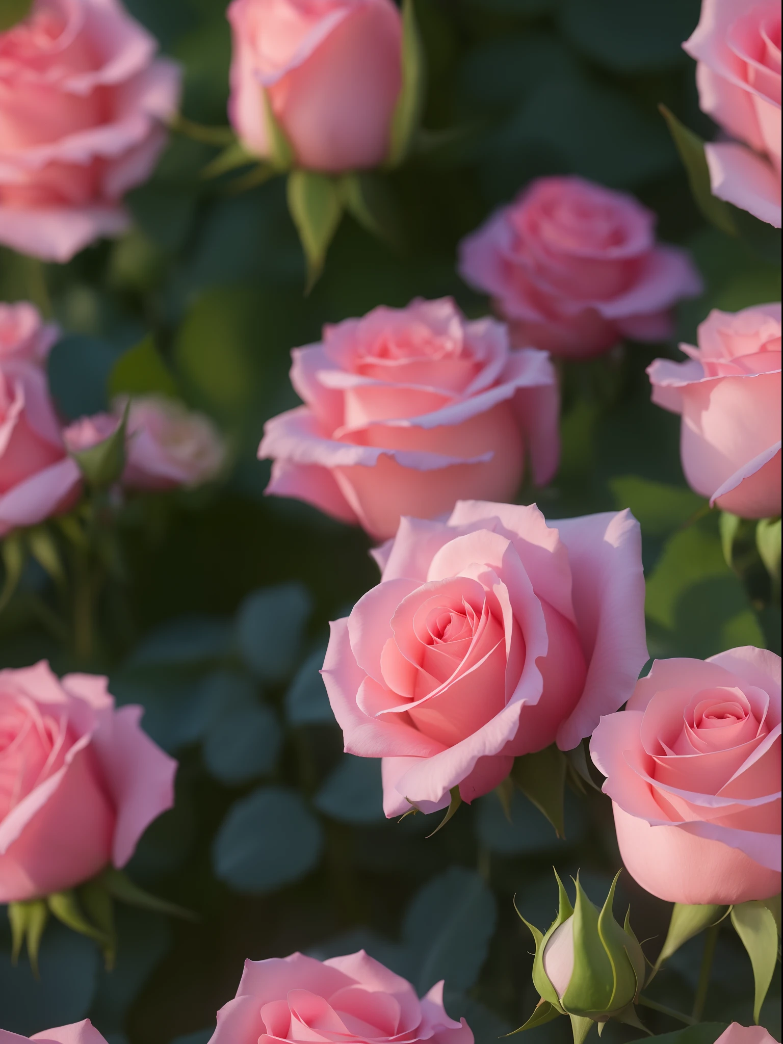 Pink roses grow in the bushes in the garden, Pink Rose, roses in cinematic light, pink rosa, Rose Twinings, photo of a rose, Anna Nikonova, with soft pink colors, photo taken with canon 5d, soft light 4 k in pink, taken with a pentax k1000, Incredibly beautiful, Melanchonic Rose Soft Light