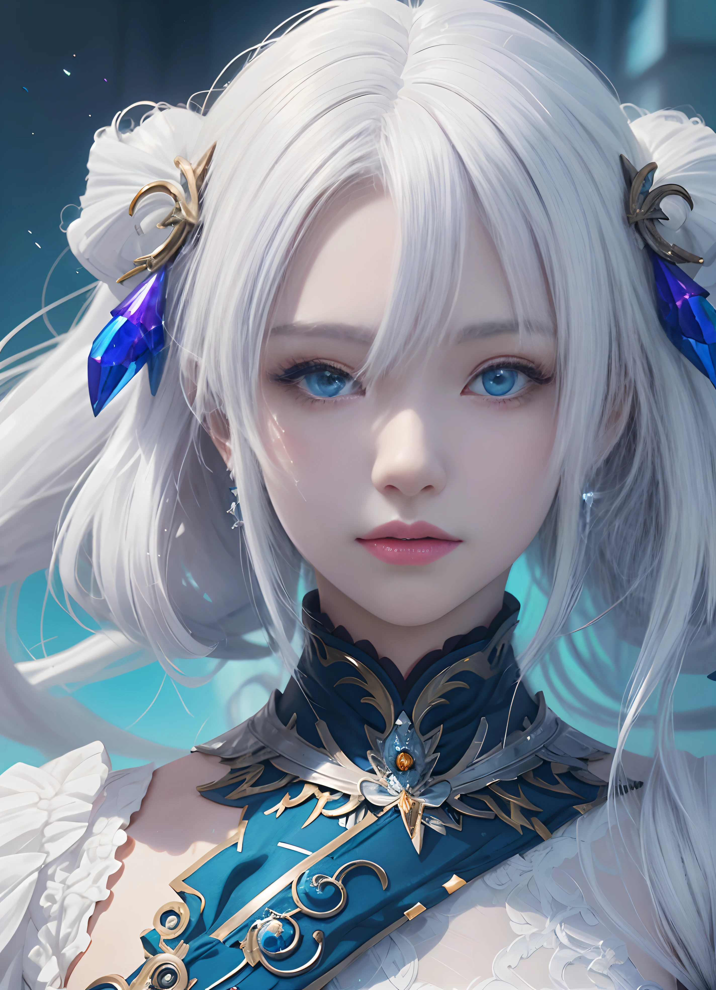 Anime girl with white hair and blue eyes in a white dress, white haired god, Detailed Digital Anime Art, digital anime art, anime fantasy artwork, 4K highly detailed digital art, anime fantasy illustration, advanced anime digital art, anime style 4 k, advanced digital anime art, anime digital art, 2. 5 d cgi anime fantasy artwork, Eyes that glow white