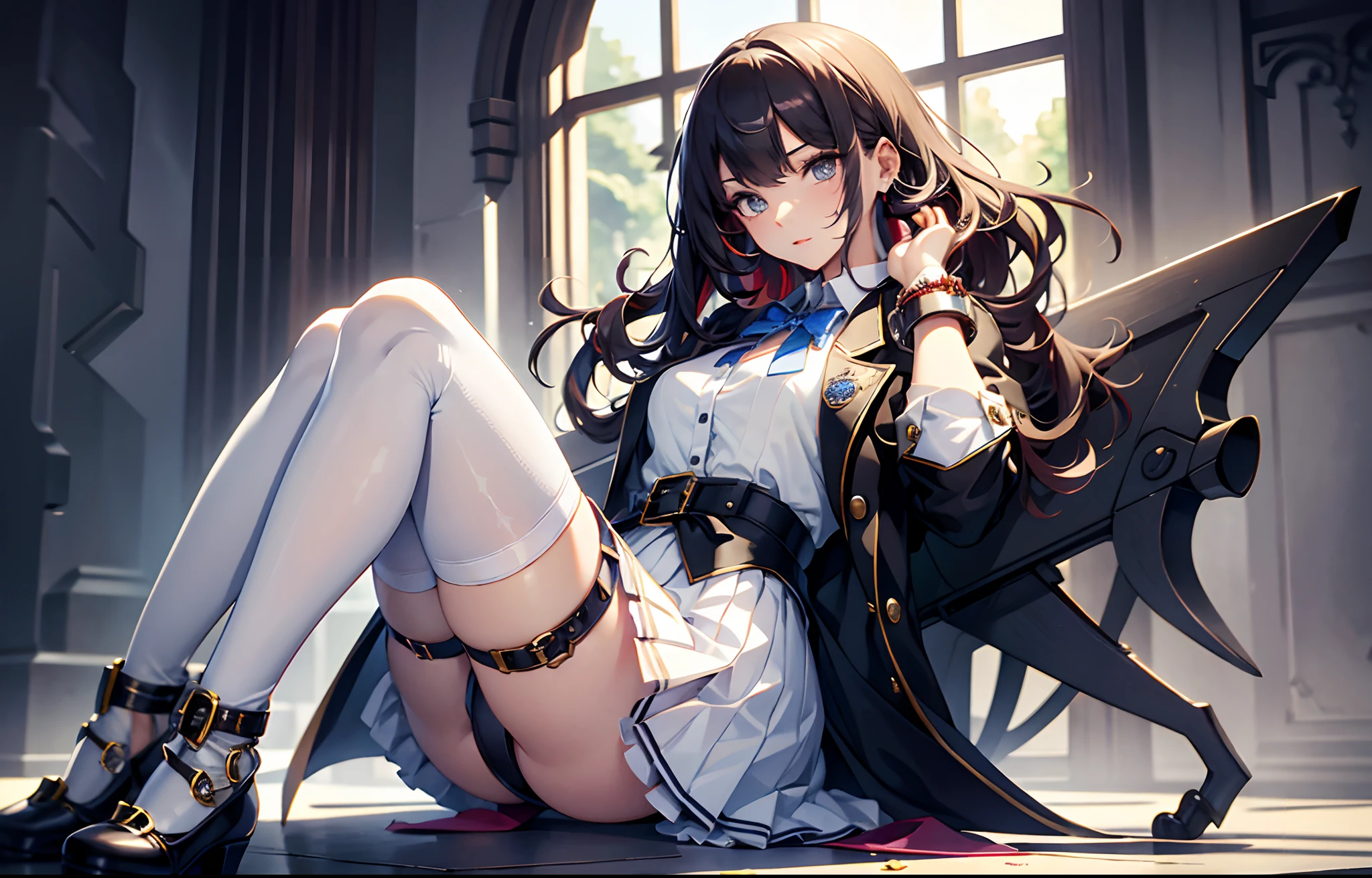 best qualityer,tmasterpiece,Ultimate resolution,downy,Extremely colorful,mature pretty woman,(JK school uniform),neck bowtie,Plaid skirts,(Beauty severed head),Normal posture,Redlip,Collar,Kneeling pose,(Point at you with your ass),shackle,behead,guillotine,behead,Collar,handcuff,Anklets,(white stockings),Mary Jane shoes,Normal posture