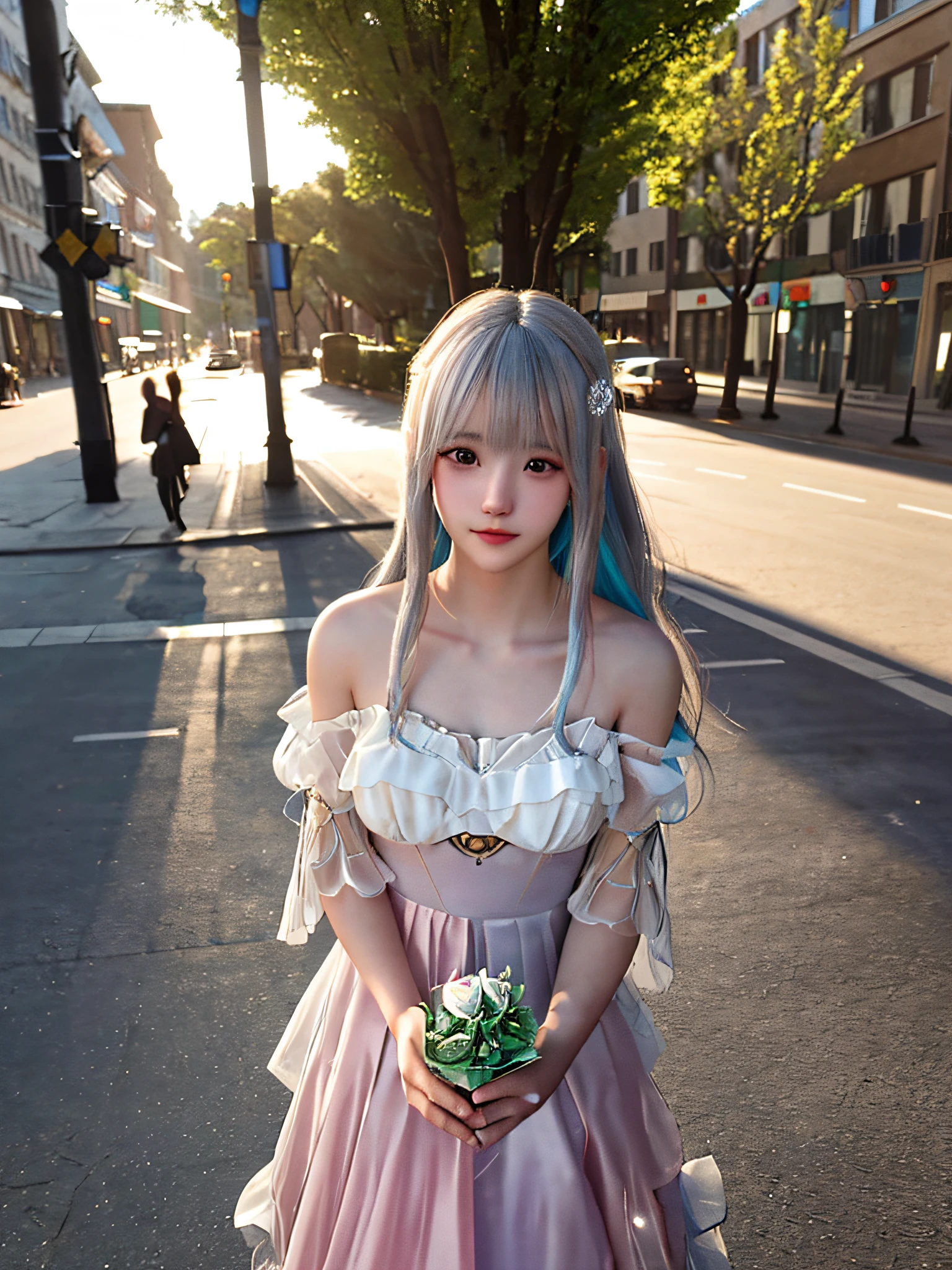 {{1girl}},{{solo}},{{beautiful hair }},depth of field, dreamy, very beautiful girl, 21 years old, detailed portrait, delicate and cute features, lively and cute, surreal, photorealistic, extreme detail, realistic cinematic lighting, moderate highlights, (nsfw:1.2), in the street,