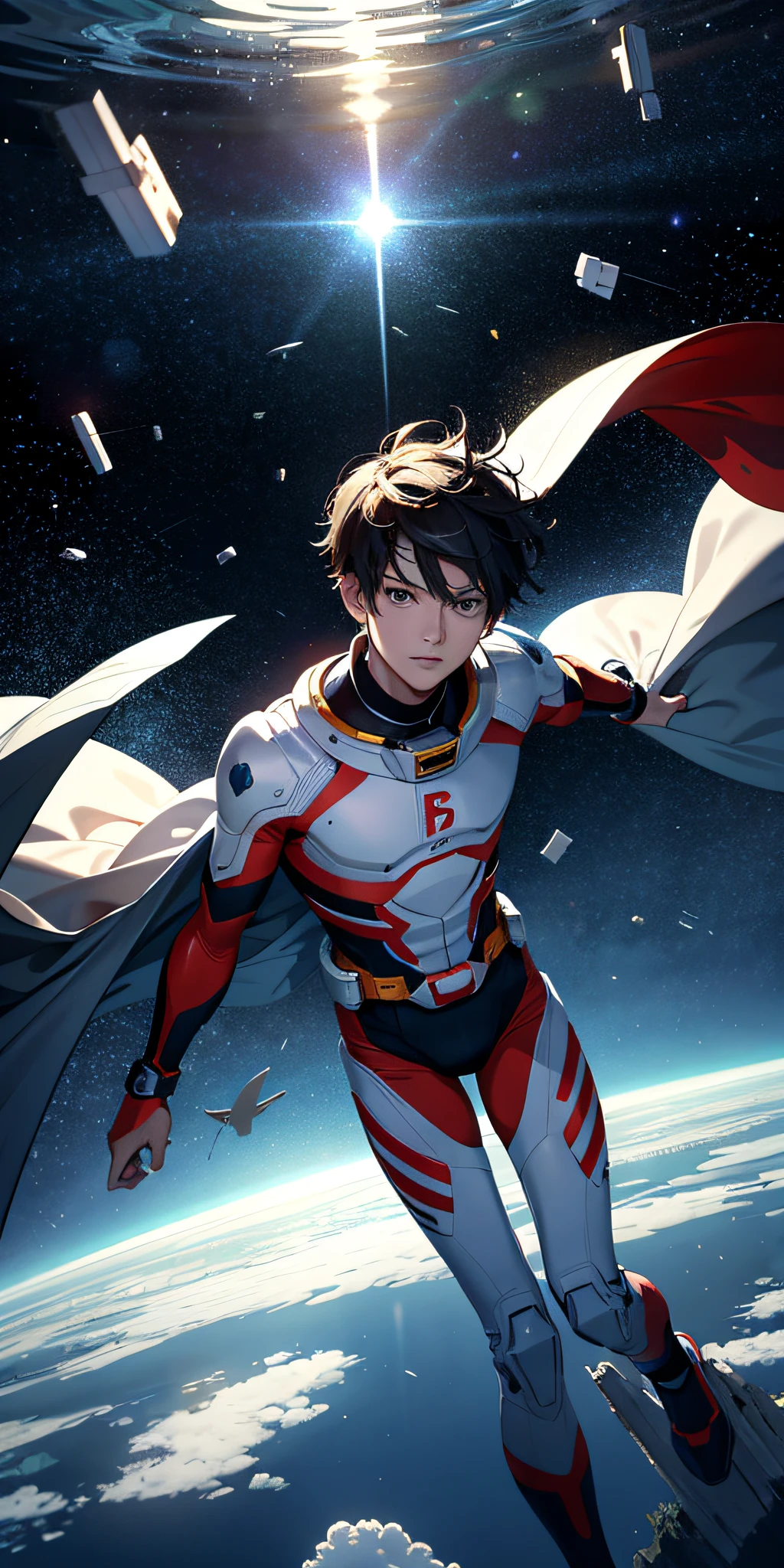 ridiculous resolution, high resolution, (masterpiece:1.4), super detailed, 1boy, seen from above, space, floating, --v 6