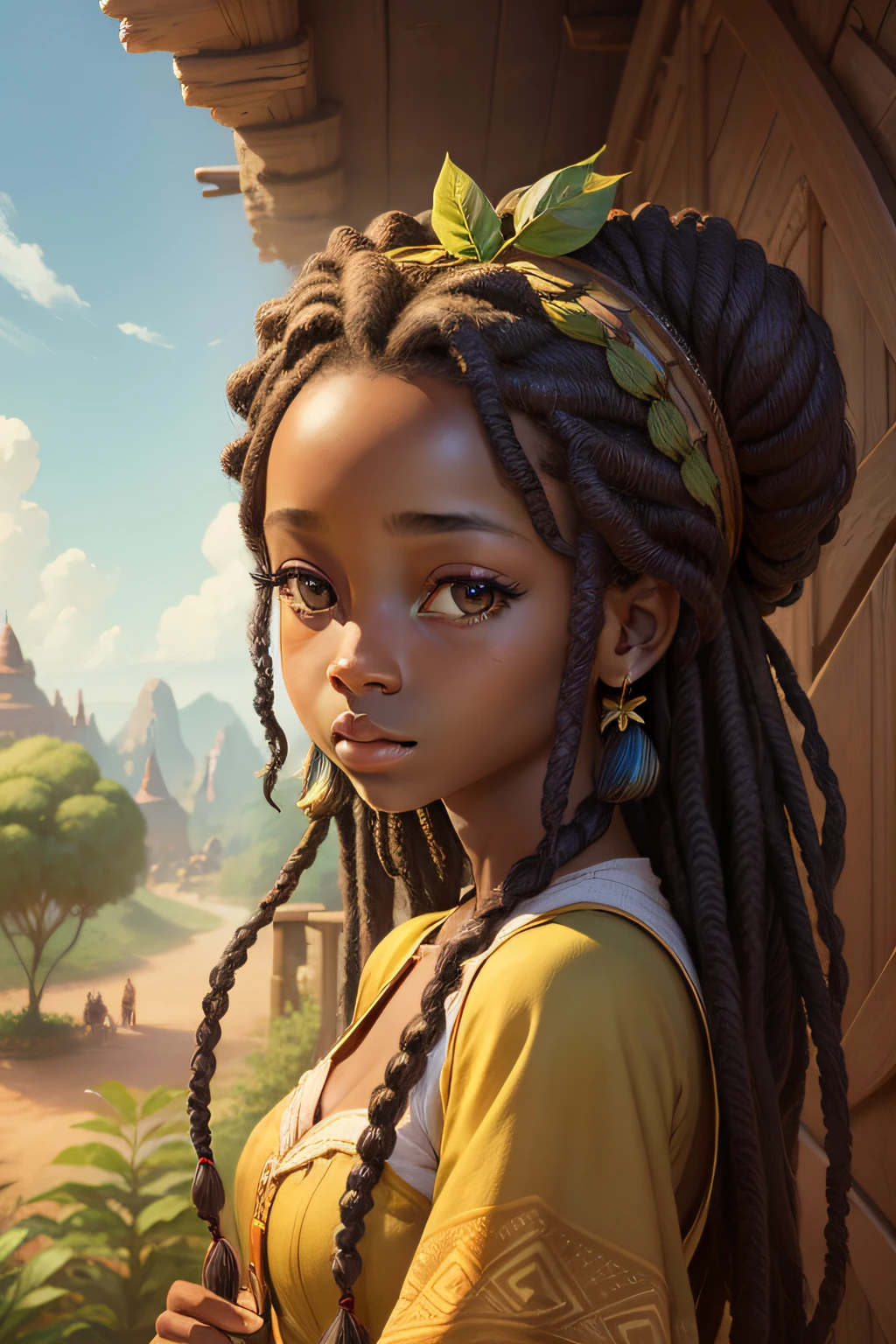 african girl with herbs in her hair, disney style