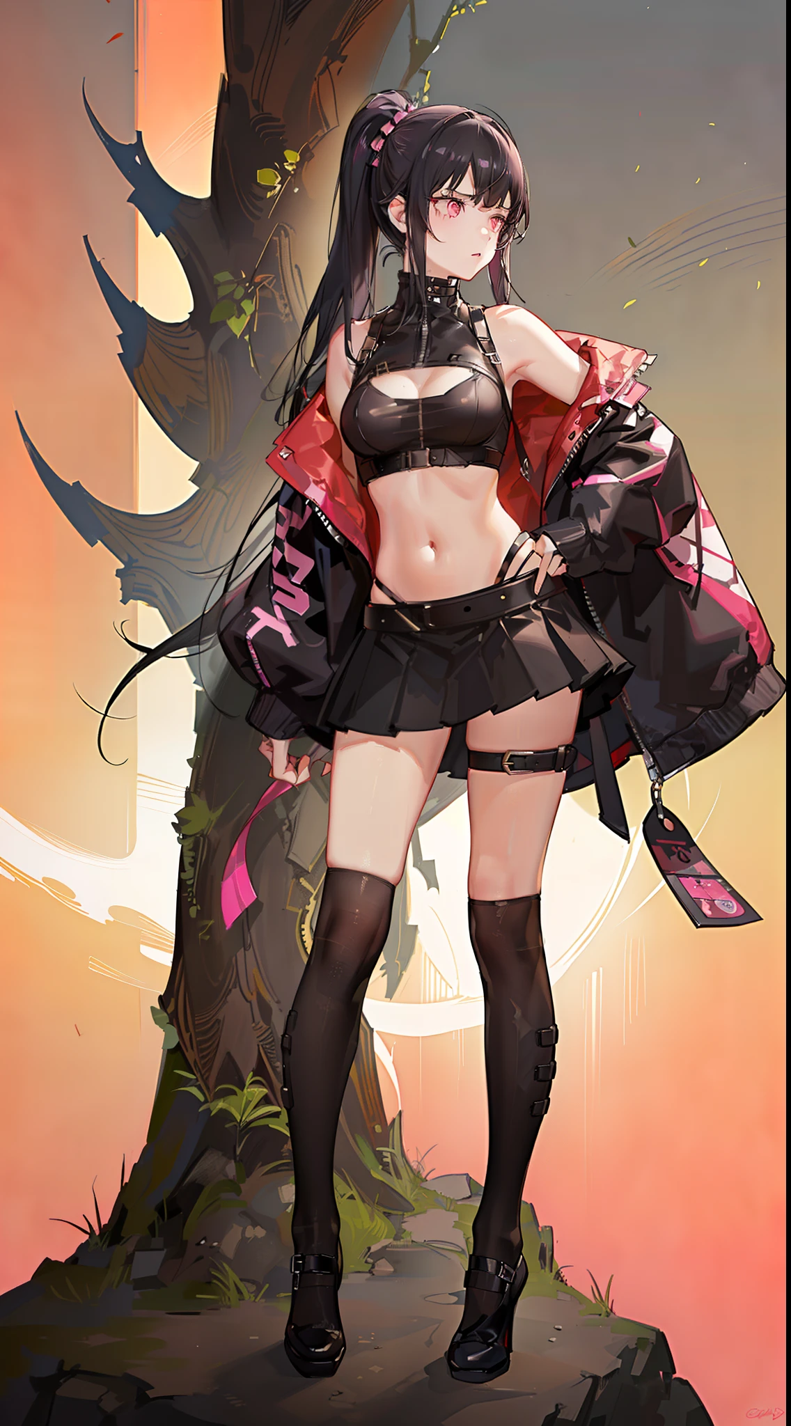 , Croped, , cleavage, slim waist, cropped hoodie underboob, cropped hoodieunderboobhoodie, 1girl, 2 wolf ears, wolf tail, marijuana crop hoodie, crop shorts, marijuana hoodie, spiky hair, spiky fur, green hair, red eyes,marijuana field scenery, tight clothes, perfect eyes, perfect hands, clear resolution, full body, cleavage skin, marijuana plants, open hoodie, marijuana scenery, black thigh high socks, full body, earrings, 1girl, skirt, cleavage, slim waist, cleavage, slim waist, hair pulled back,