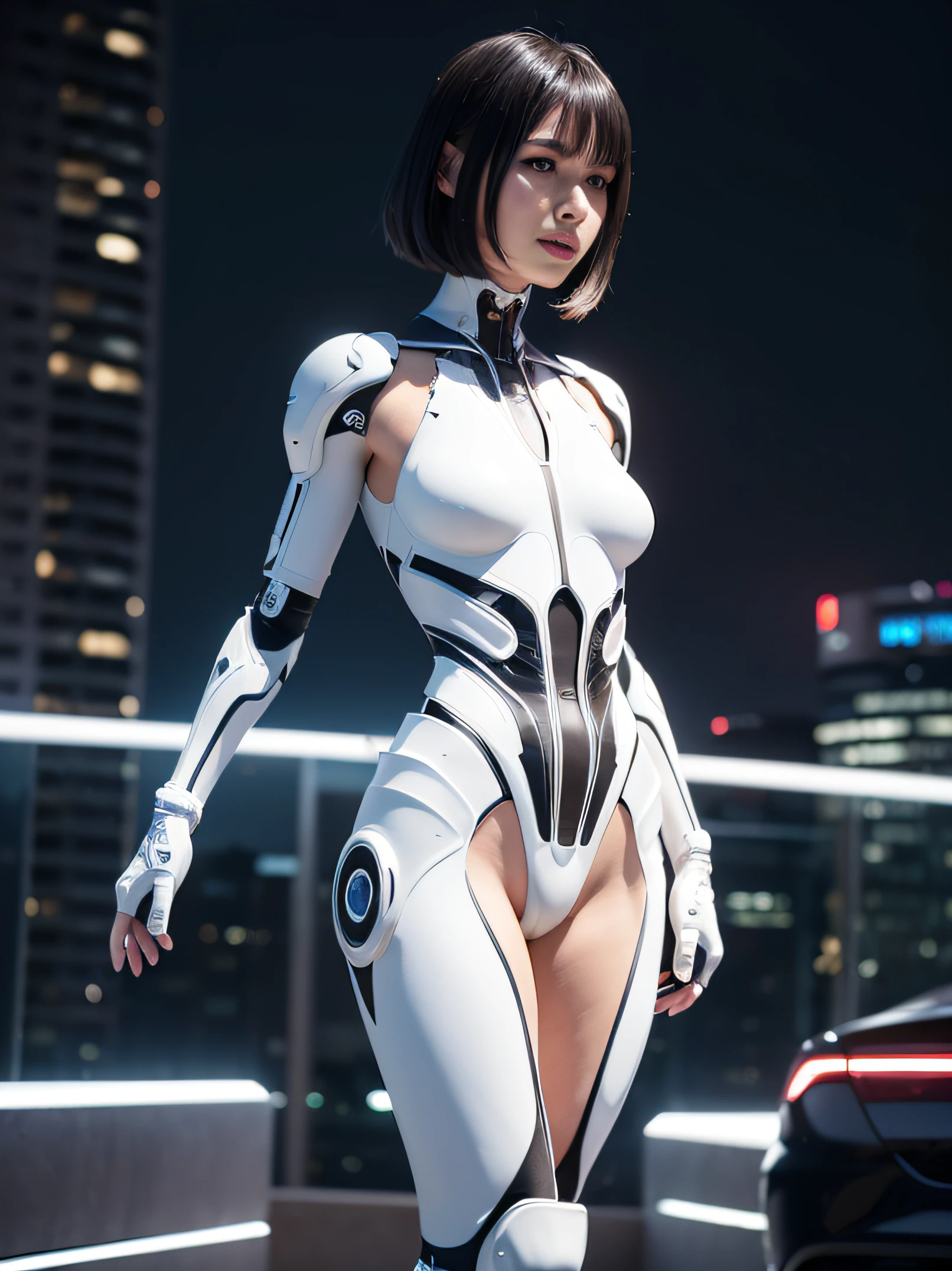 Araffe in a futuristic costume stands in front of a car, Beautiful alluring cyborg woman, perfect anime cyborg woman, beutiful girl cyborg, Image of a beautiful cyborg, Beautiful cyborg woman, beutiful white girl cyborg, perfect cyborg female, gynoid cyborg body, beutiful girl cyborg, cute cyborg girl, cybersuits, young lady cyborg