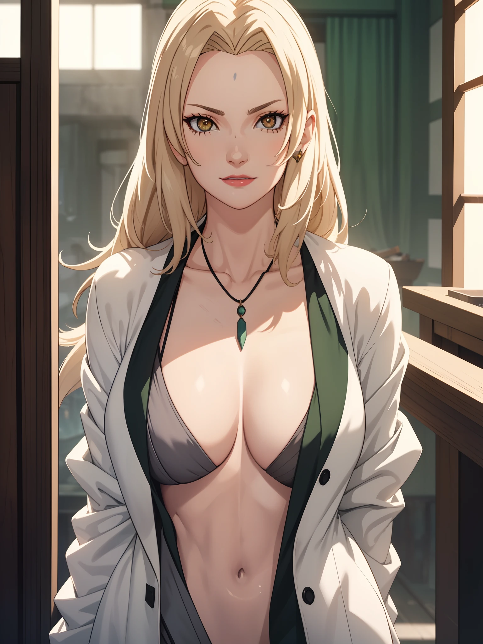 Take an avatar,Get close to the camera,Top-down view,good body,Deep V neckline,White color blouse,Green coat,Golden pupils,ssmile,Be red in the face,look straight at the camera,Suitable for office scenarios,Redlip,Royal sister,perfect bodies