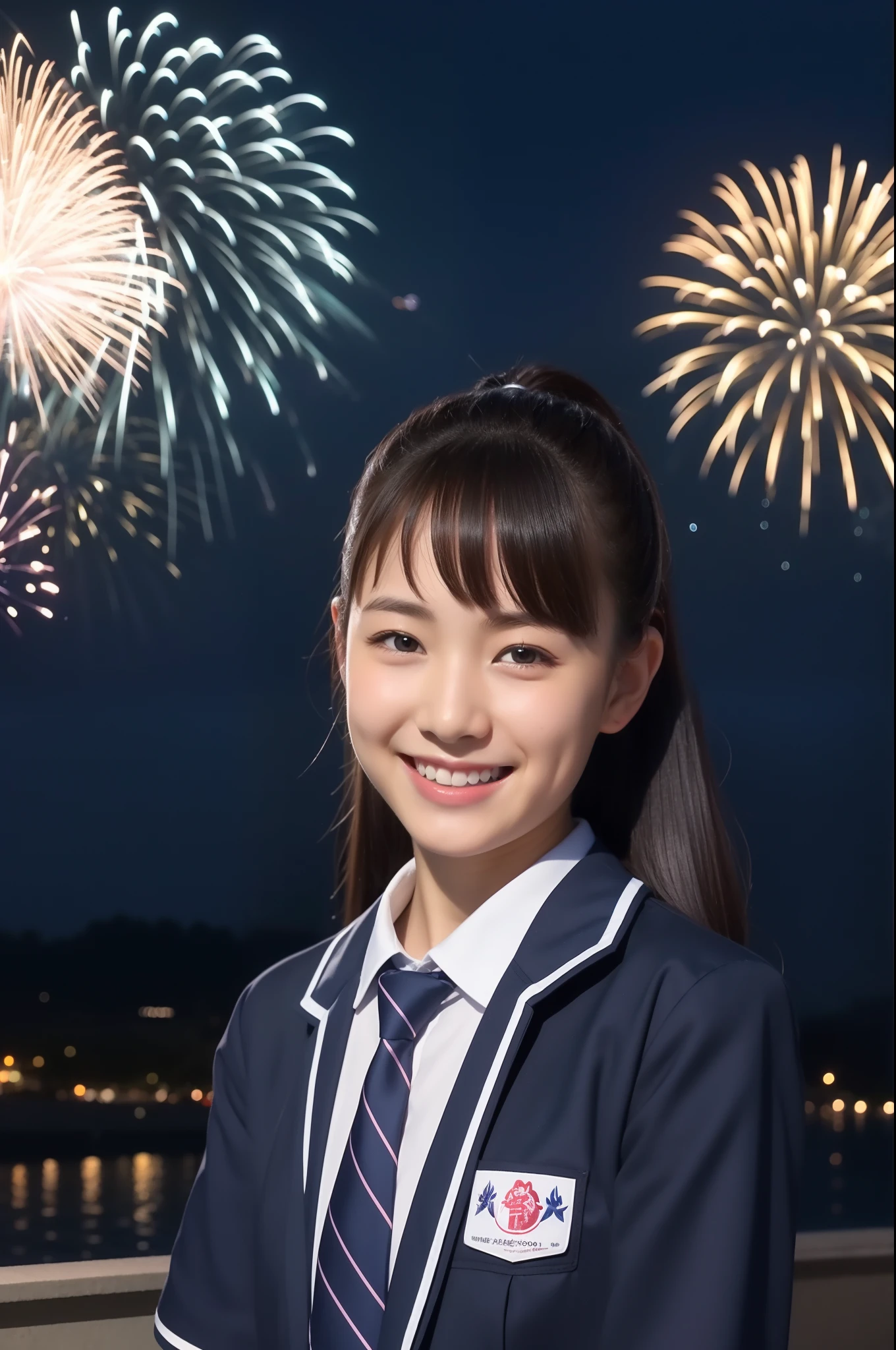 A smile、hi-school girl、校服、While doing fireworks、mare