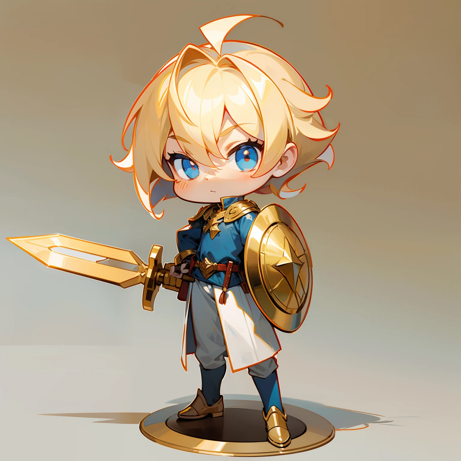 pix,pixelart,full bodyesbian,A boy with,European Middle Ages,Armed with a golden sword and golden shield,coiffed blonde hair,White clothes,adolable,standing on your feet,Full body like,short body,Cute version,Without background