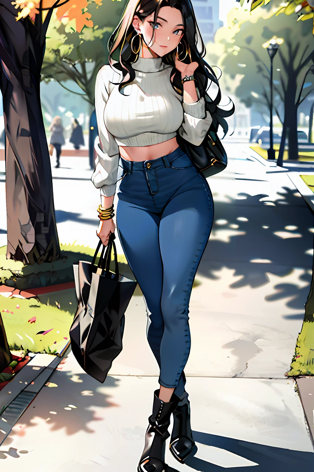 Anime girl walking down the street with a bag and a purse - SeaArt AI