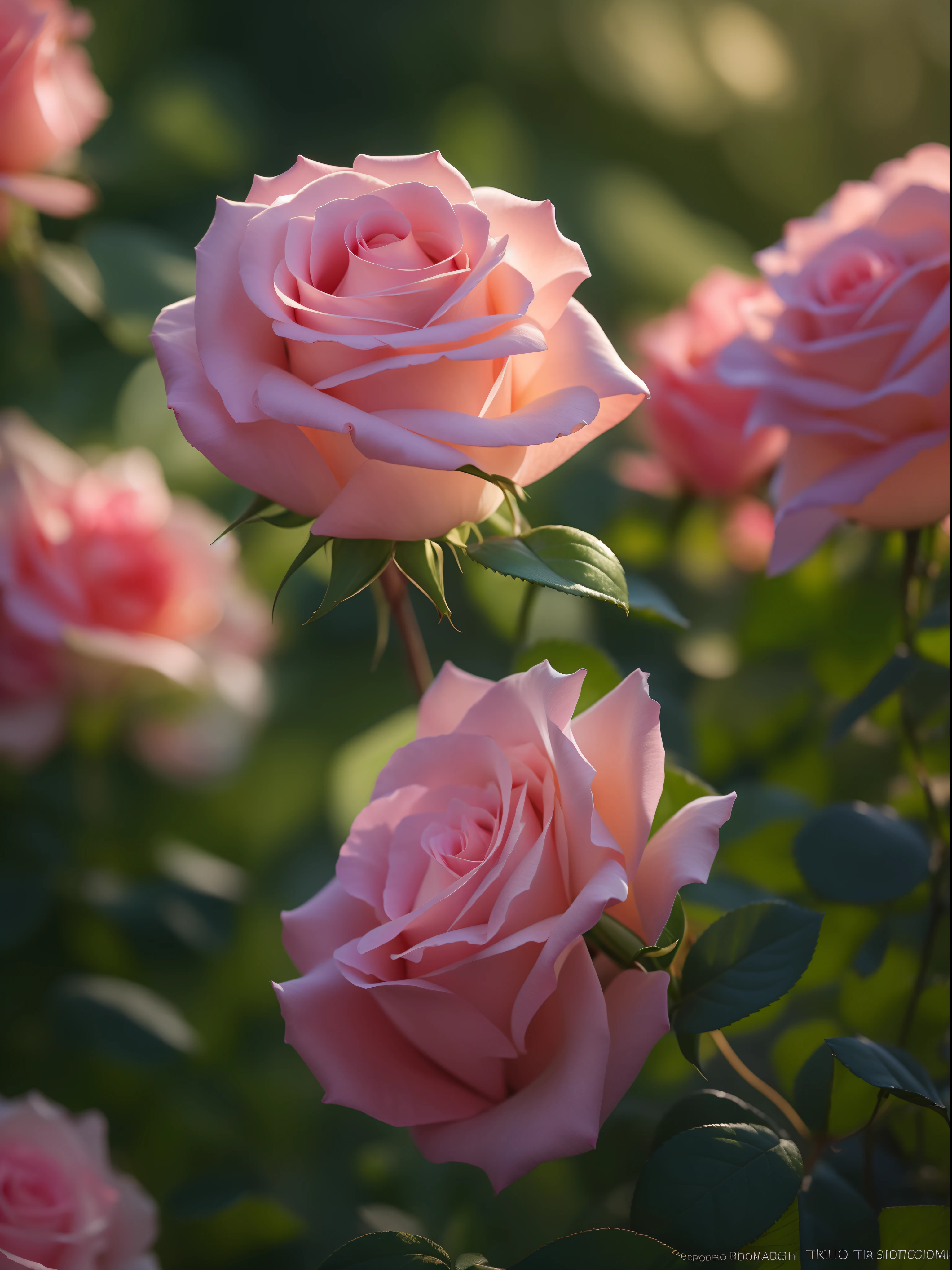 Pink roses grow in the bushes in the garden, Pink Rose, roses in cinematic light, pink rosa, Rose Twinings, photo of a rose, Anna Nikonova, with soft pink colors, photo taken with canon 5d, soft light 4 k in pink, taken with a pentax k1000, Incredibly beautiful, Melanchonic Rose Soft Light