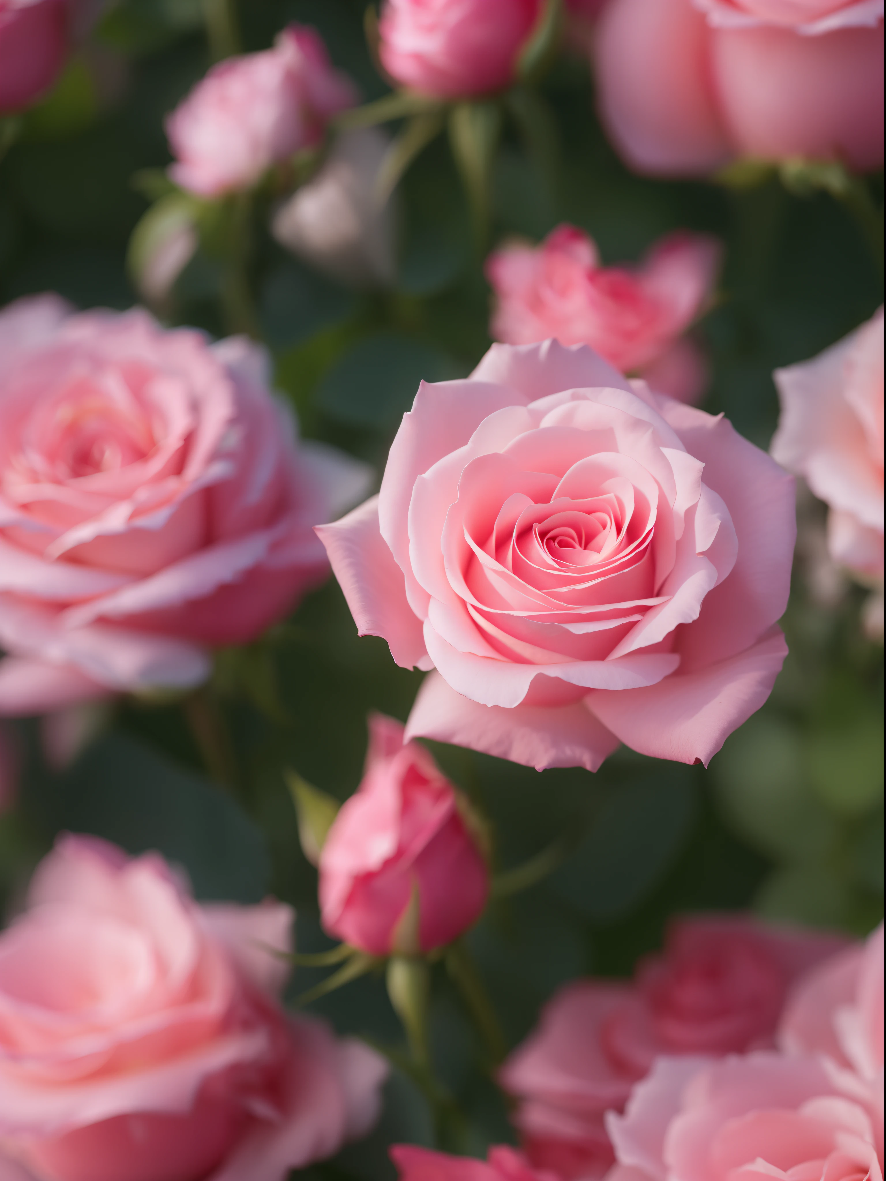 Pink roses grow on garden bushes, Pink Rose, roses in cinematic light, pink rosa, Rose Twinings, photo of a rose, Anna Nikonova, with soft pink colors, photo taken with canon 5d, soft light 4 k in pink, taken with a pentax k1000, Incredibly beautiful, Melanchonic Rose Soft Light