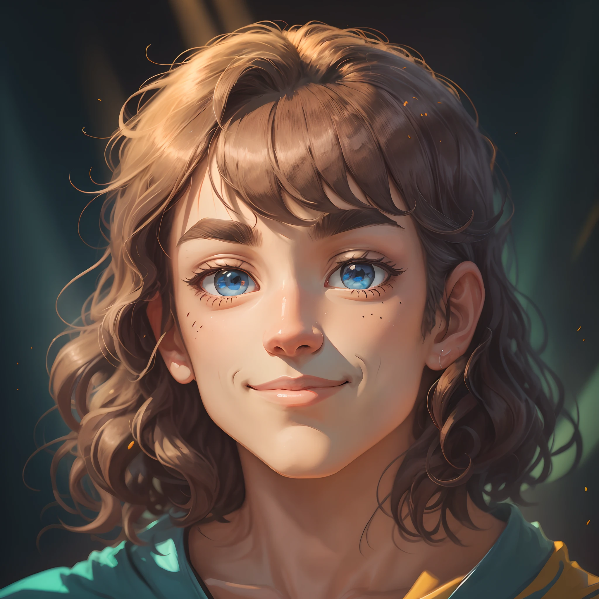 Cartoon man,hand painted style,rays of sunshine,ssmile,Half of the face,k hd --auto --s2
