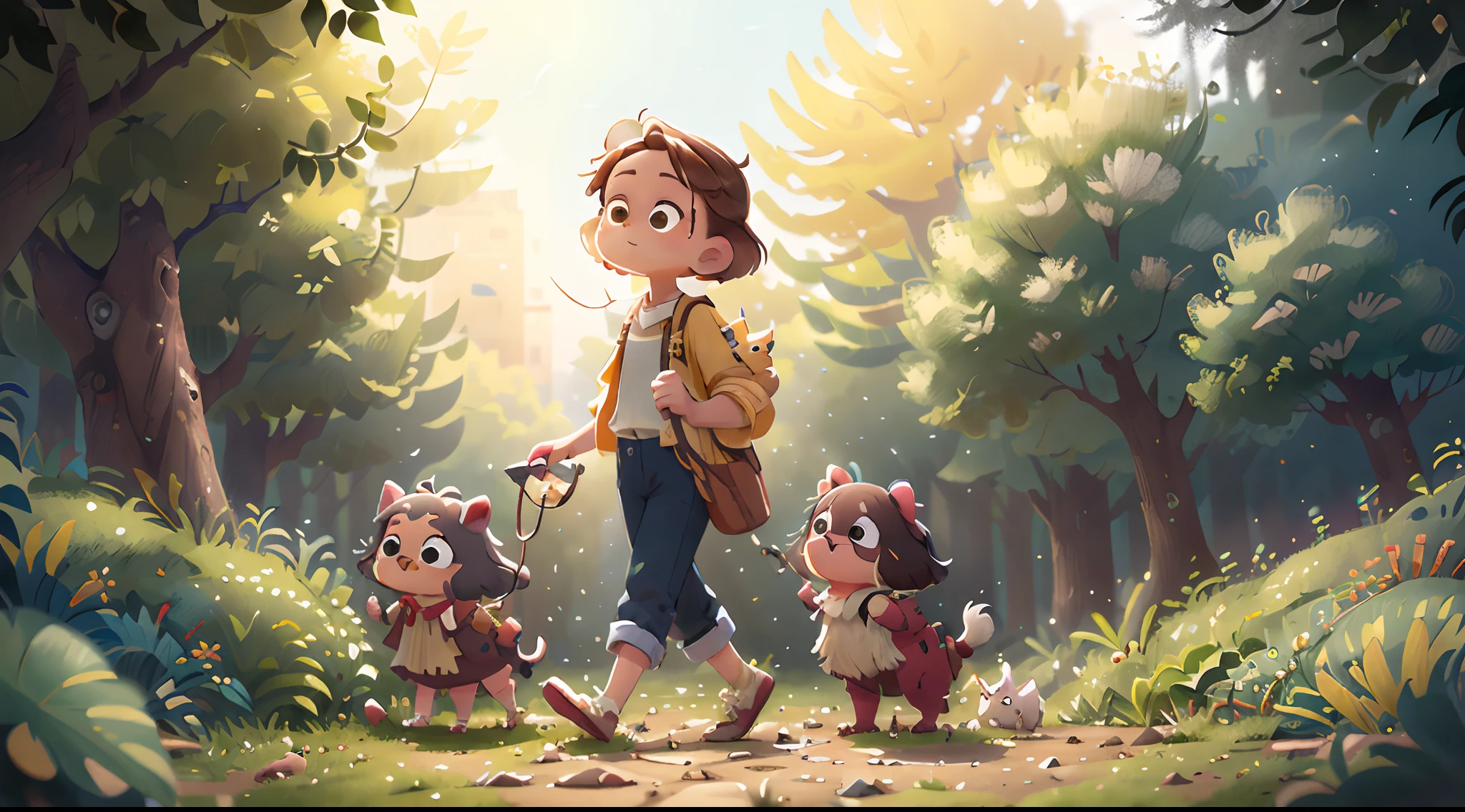 Walking in the park, AS "Pillipillias" The girls、I understood that caring for animals is an act of kindness.: 0.8), (masterpiece: 1.2) (realist: 1.2) (Bokeh) (top-quality) (detailedskin: 1.3) (intricate detailes) (8K) (Detail Eye) (sharp foc).