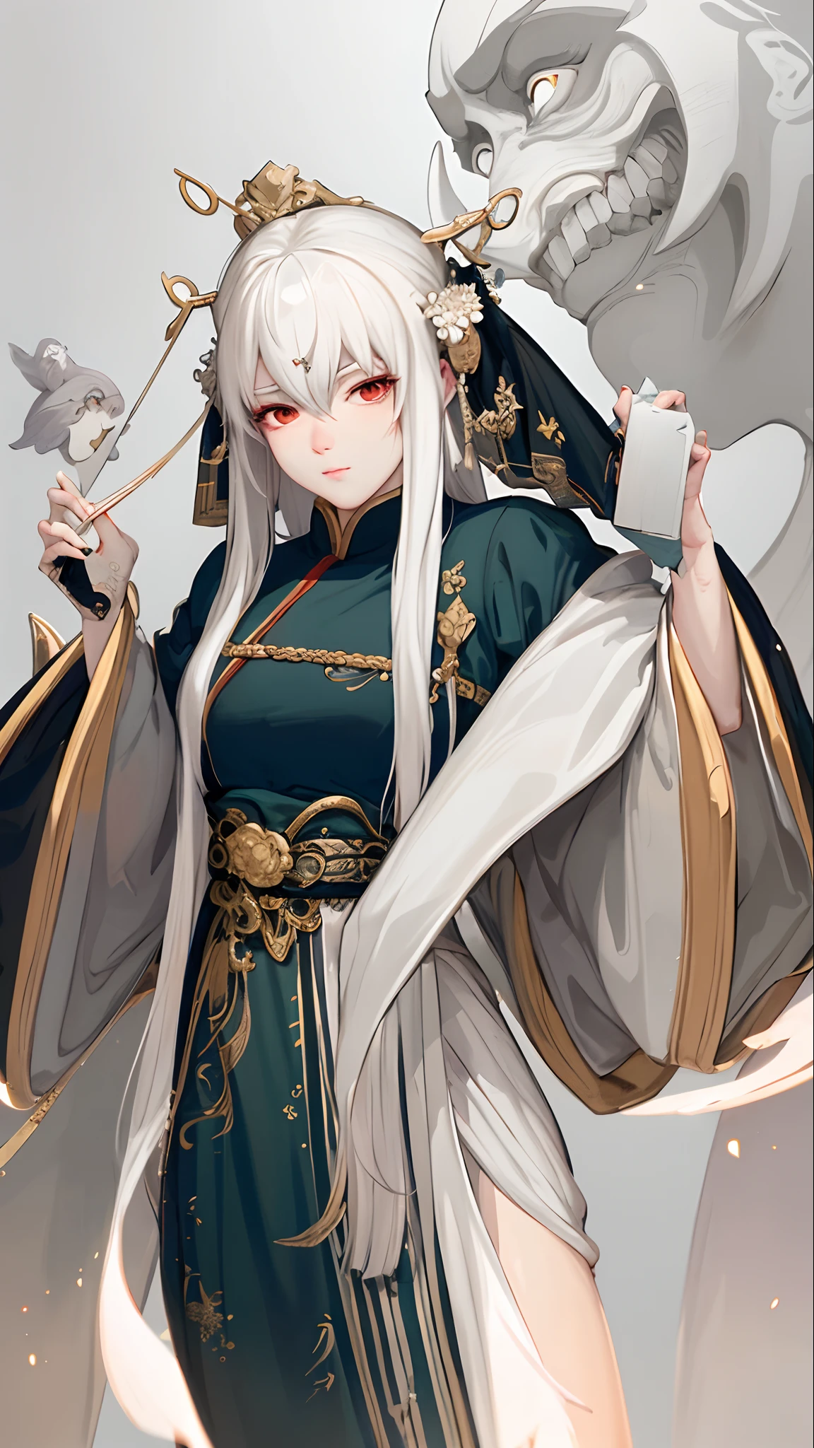 a close up of a woman with white hair and a white mask, beautiful character painting, guweiz, artwork in the style of guweiz, white haired deity, by Yang J, epic exquisite character art, stunning character art, by Fan Qi, by Wuzhun Shifan, guweiz on pixiv artstation