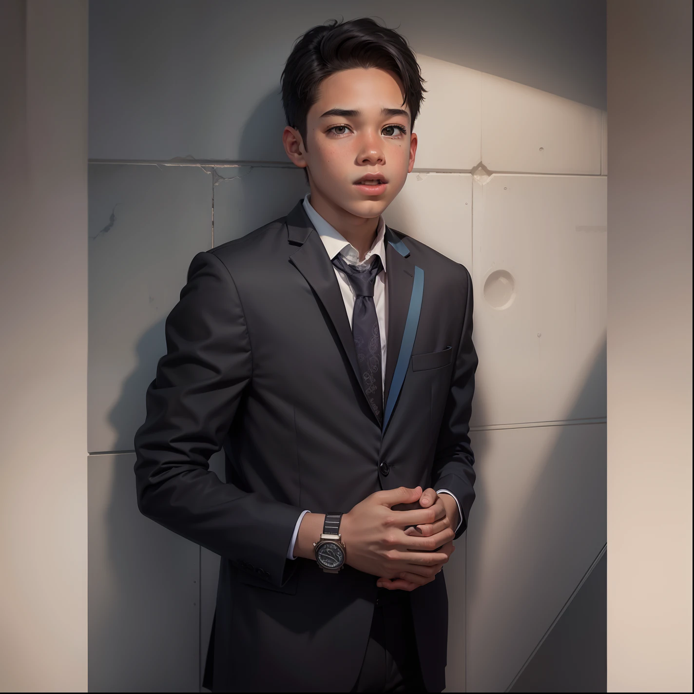 a 13 year old male wearing a suit

BELT VISABLE 4K HIGH QUALITY DETAILED 
