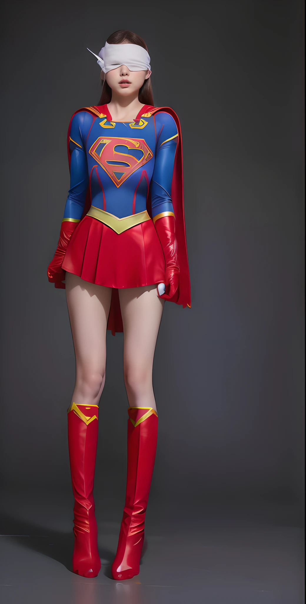 (((Make the most of the original image)))、(((Supergirl Costume)))、(((Hung)))、(((Eyes closed、s asleep)))、((bras、weak legs))、(((Facing down、Depressed)))、((Get))、((Suffering))、((Doll condition))、((8K、Top image quality、high-detail))
